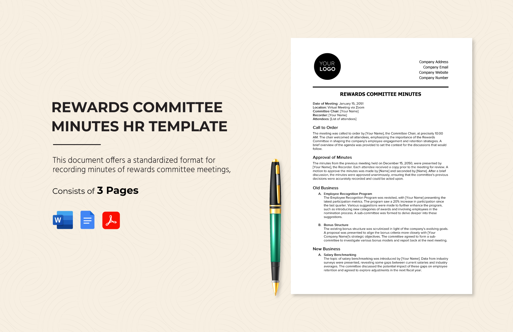 Rewards Committee Minutes HR Template