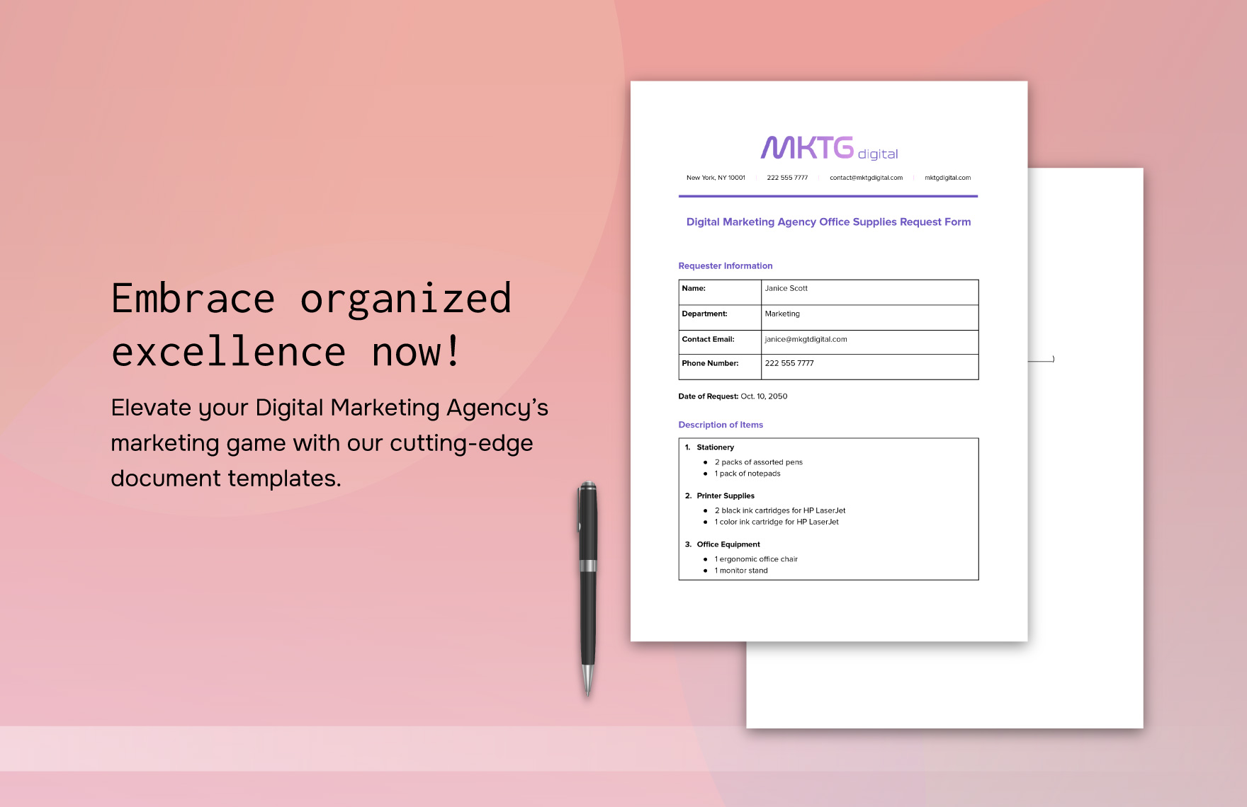 Digital Marketing Agency Office Supplies Request Form Template