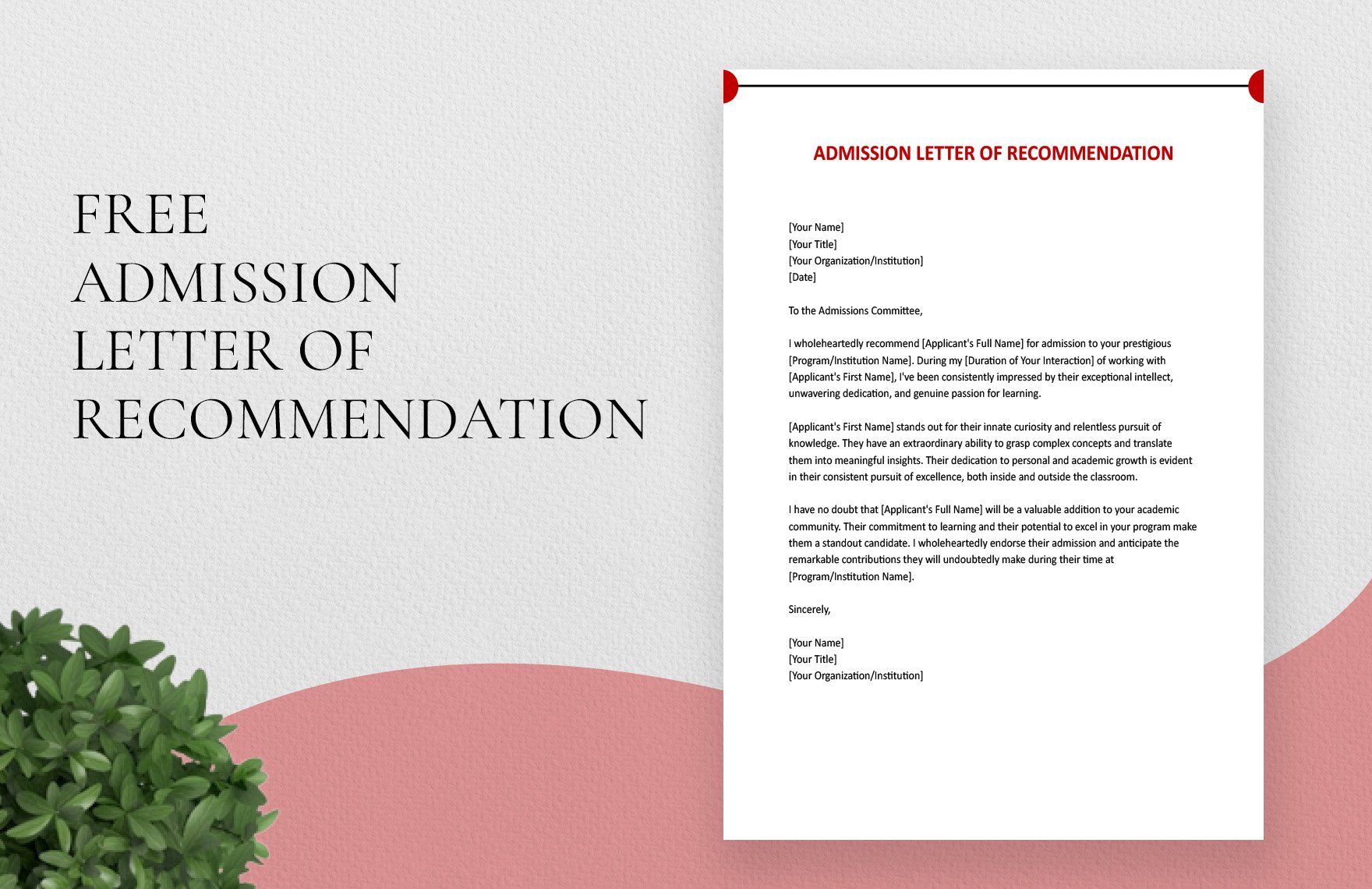 Admission Letter Of Recommendation