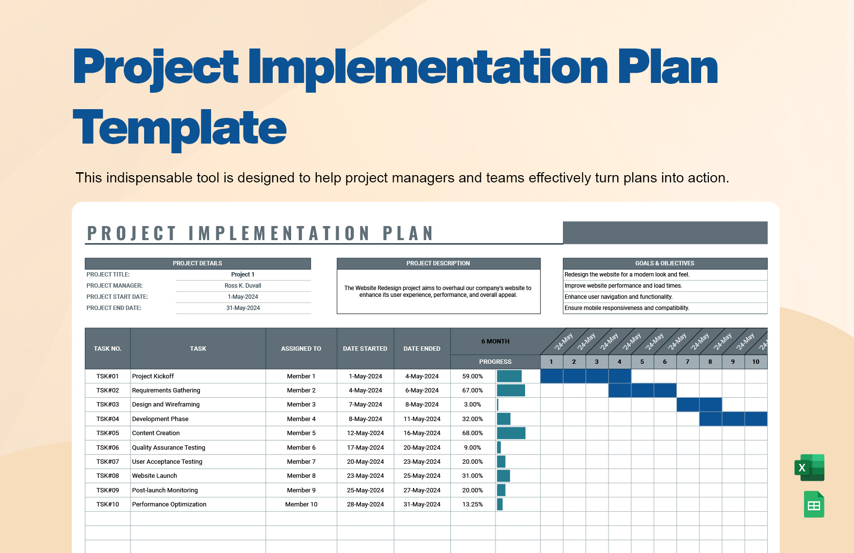 Project Implementation Plan Template in Excel, Google Sheets - Download | Template.net