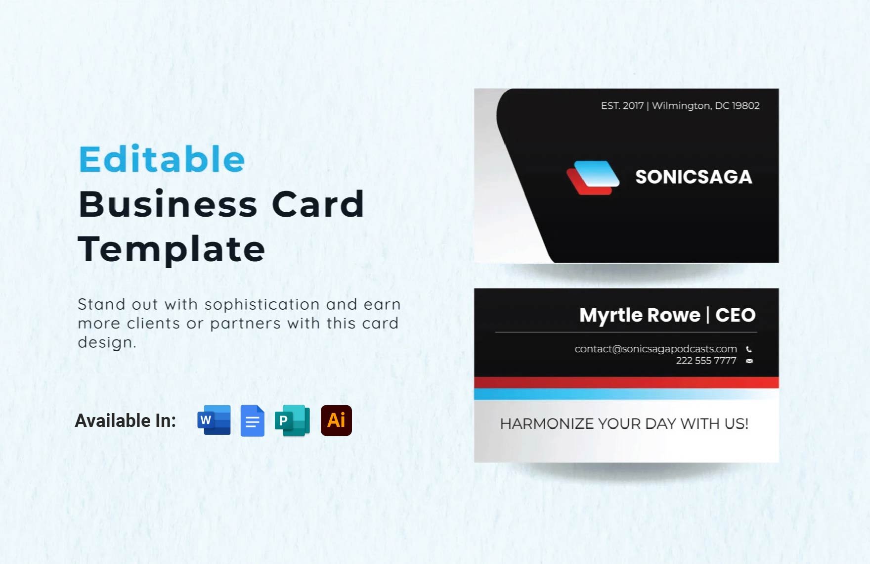 Editable Business Card Template in Word, Google Docs, Illustrator, Publisher, InDesign