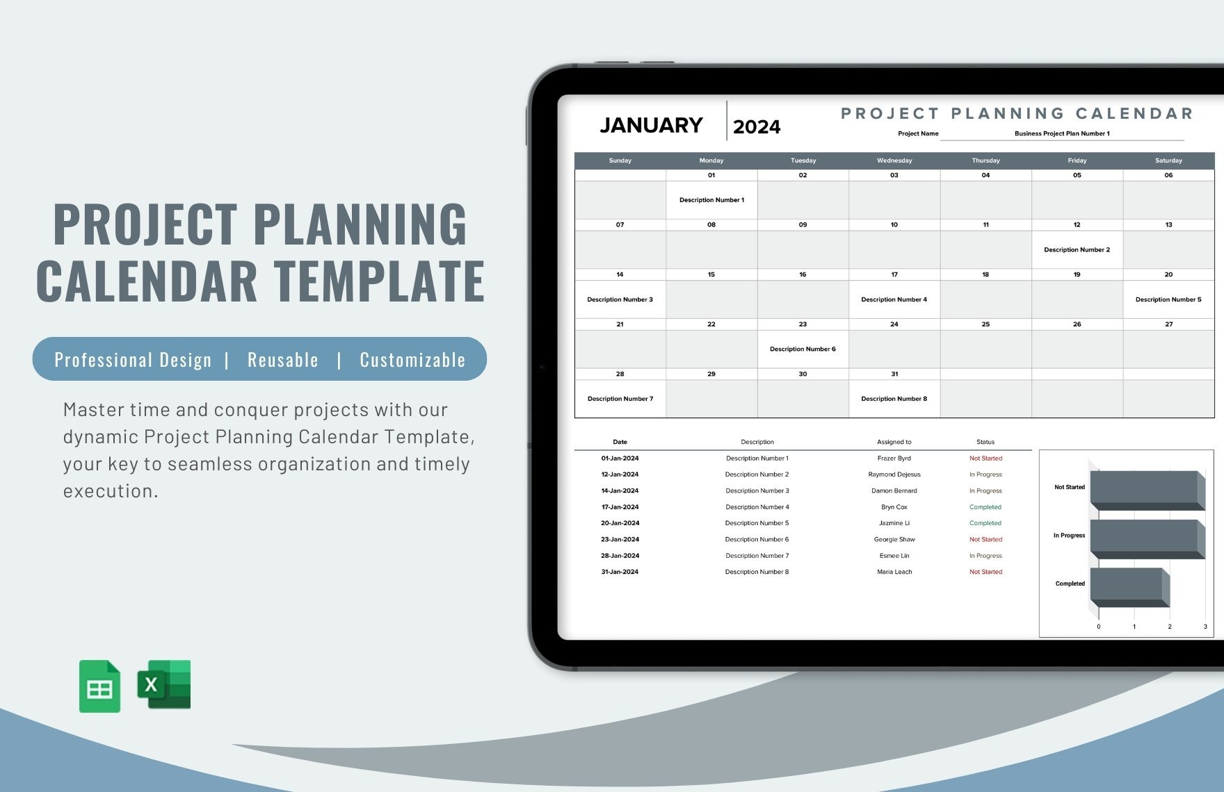 Free Project Planning Calendar Template in Excel, Google Sheets