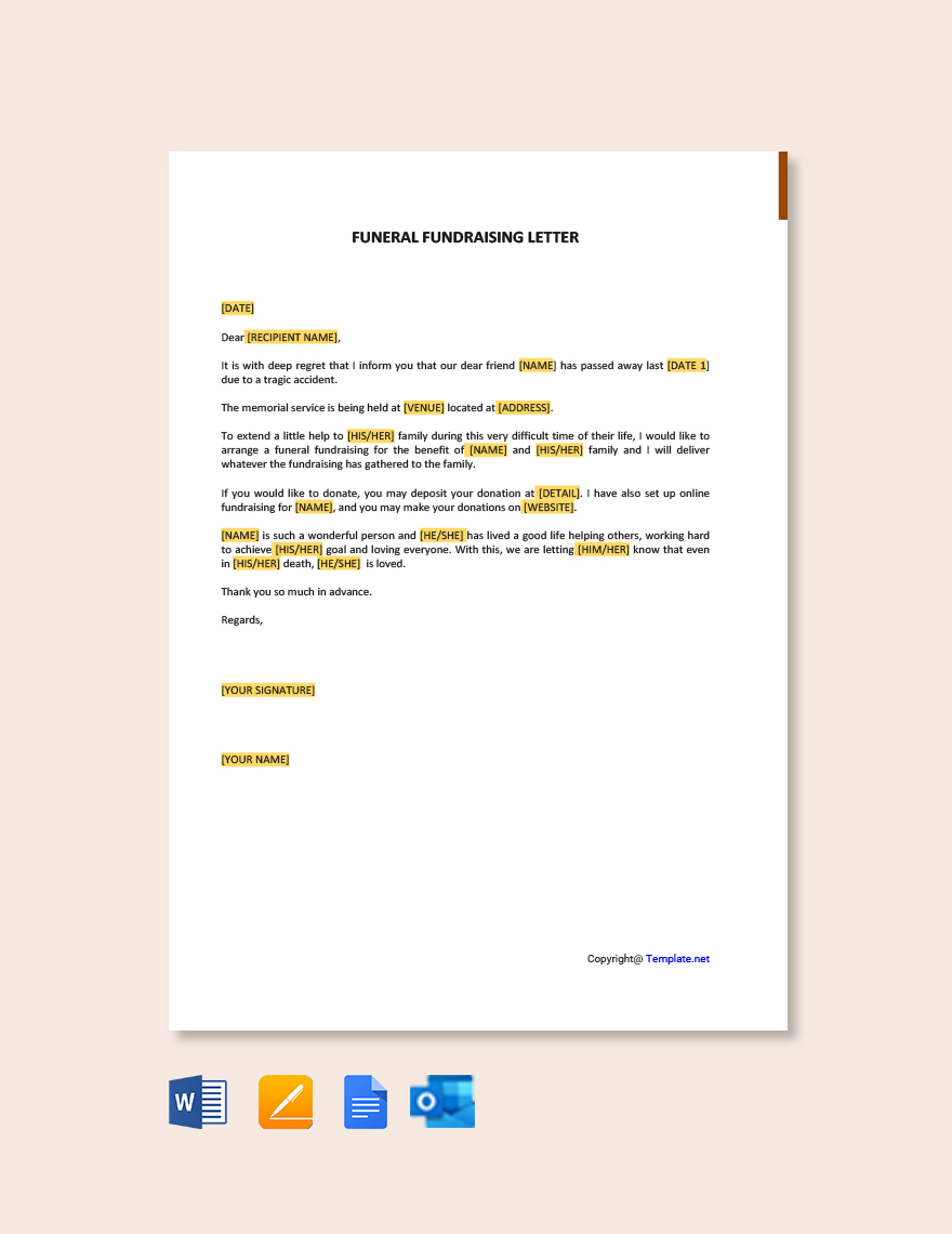 Funeral Fundraising Letter in Word, Google Docs, PDF