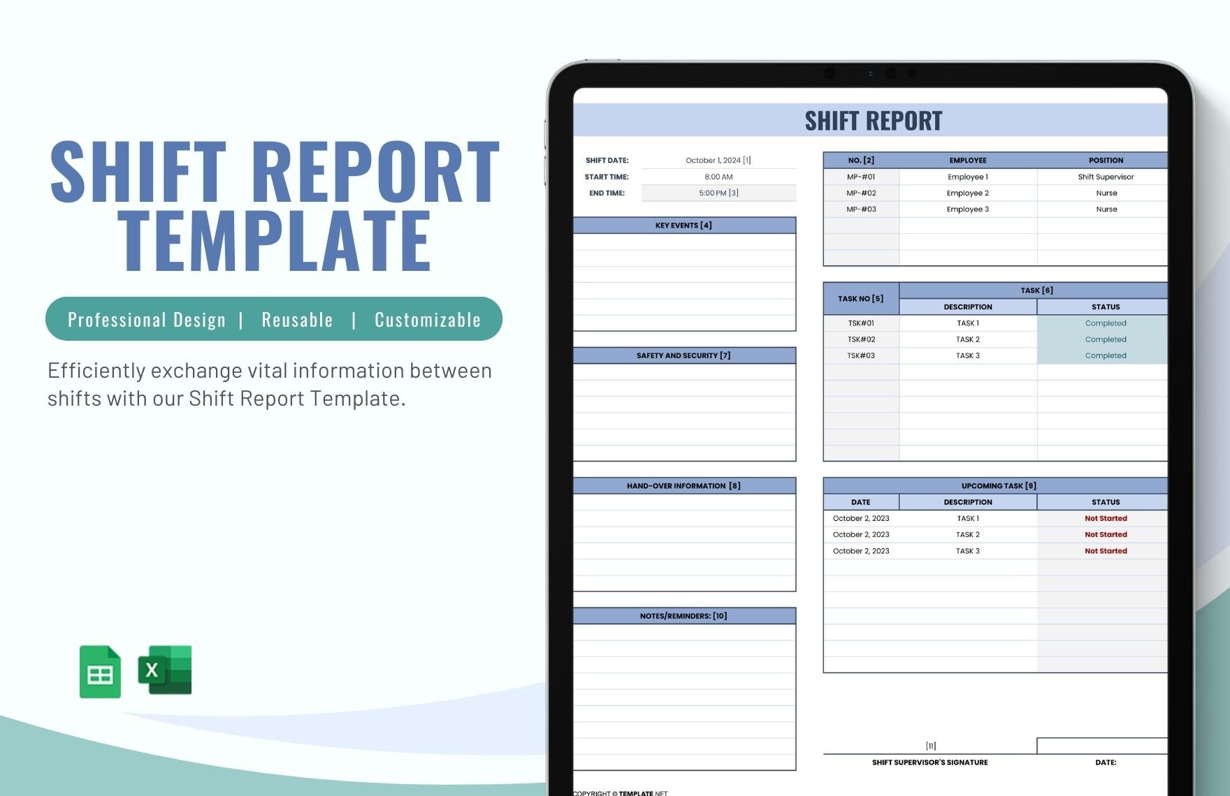 Shift Report Template in Excel, Google Sheets