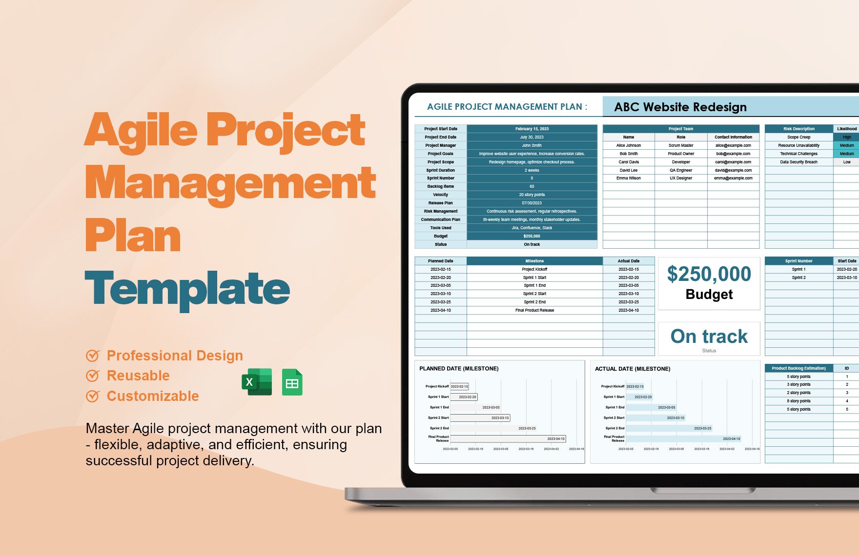 Free Agile Project Management Plan Template in Excel, Google Sheets