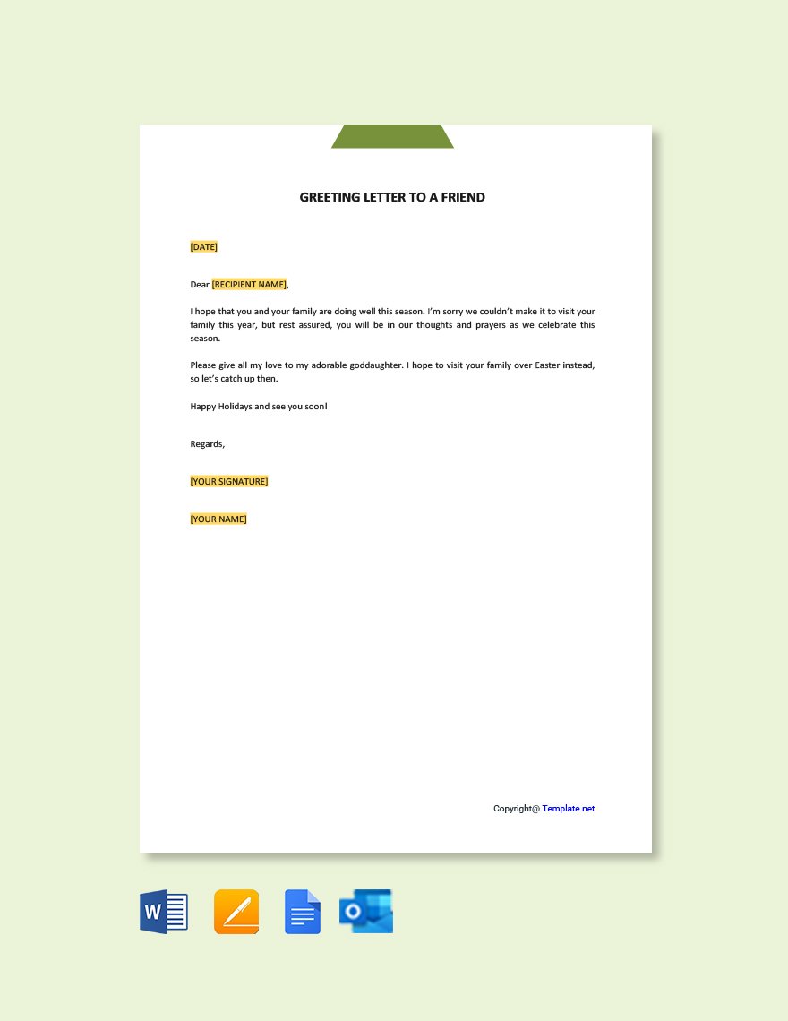 Greeting Letter to a Friend Template