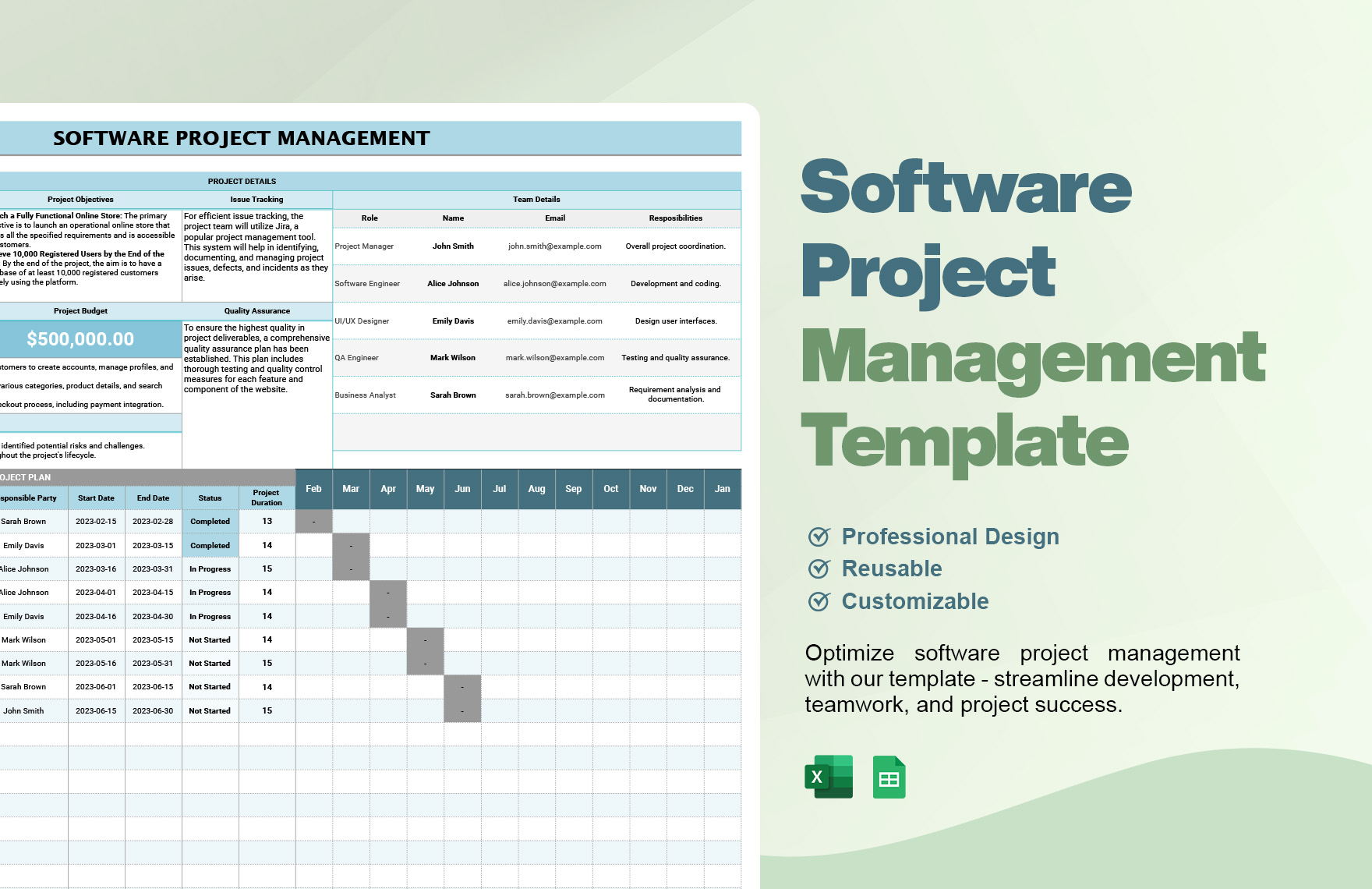 Software Project Management Template in Excel Google Sheets Download