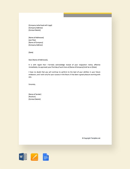 Free Resignation Acceptance Letter With Immediate Effect Template ...