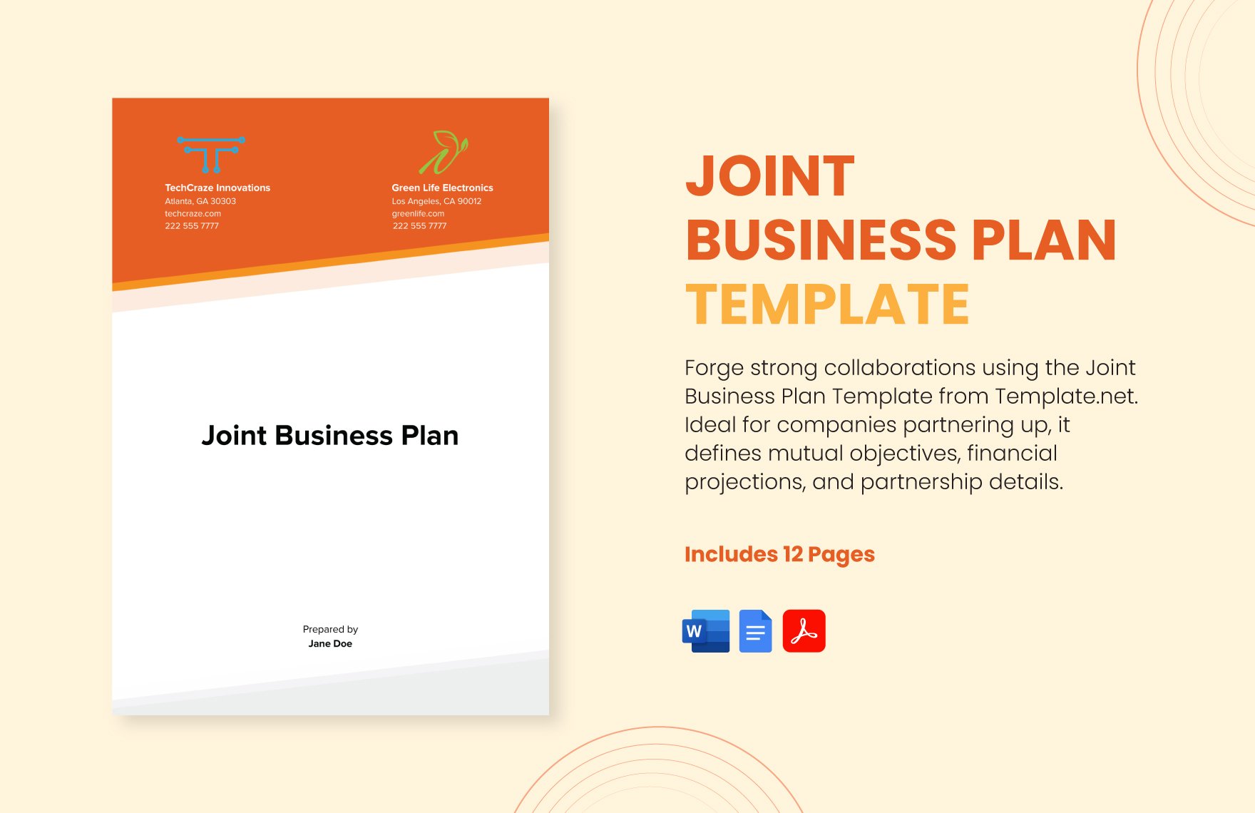 Joint Business Plan Template in Word, Google Docs, PDF