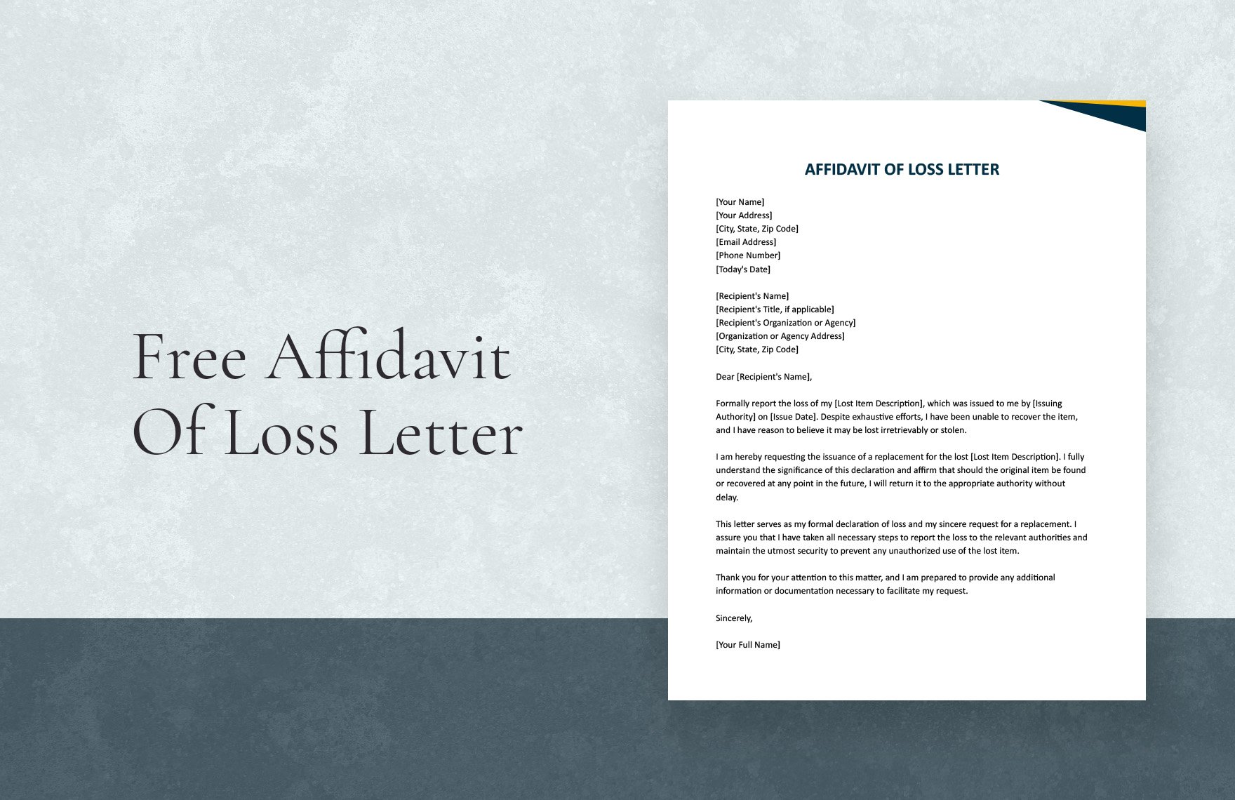 Affidavit Of Loss Letter in Word, Google Docs