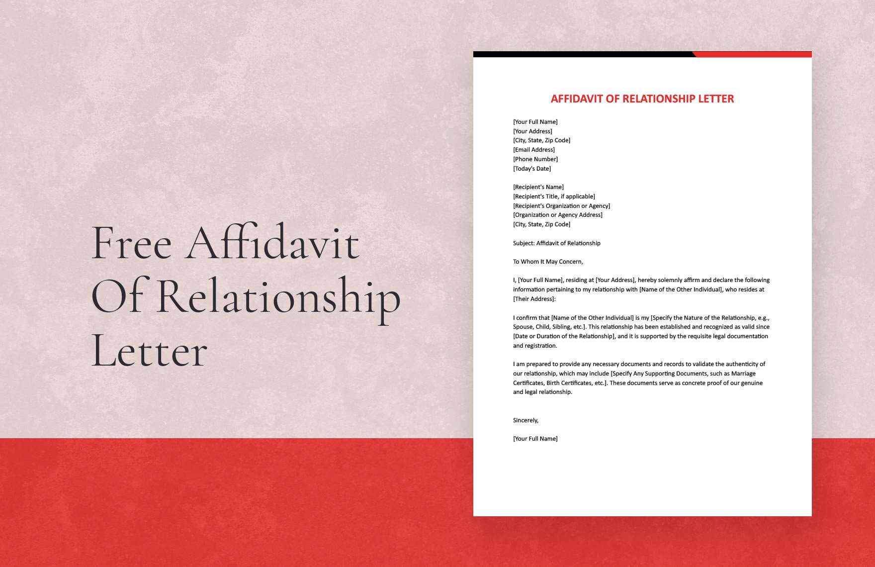 Affidavit Of Relationship Letter
