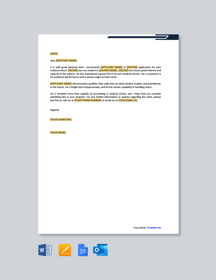 Letter Of Recommendation Template Medical School