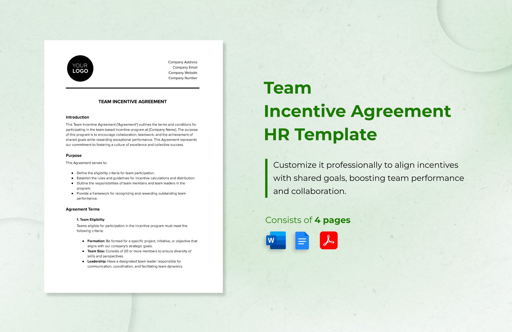 Team Incentive Agreement HR Template in Word, Google Docs, PDF