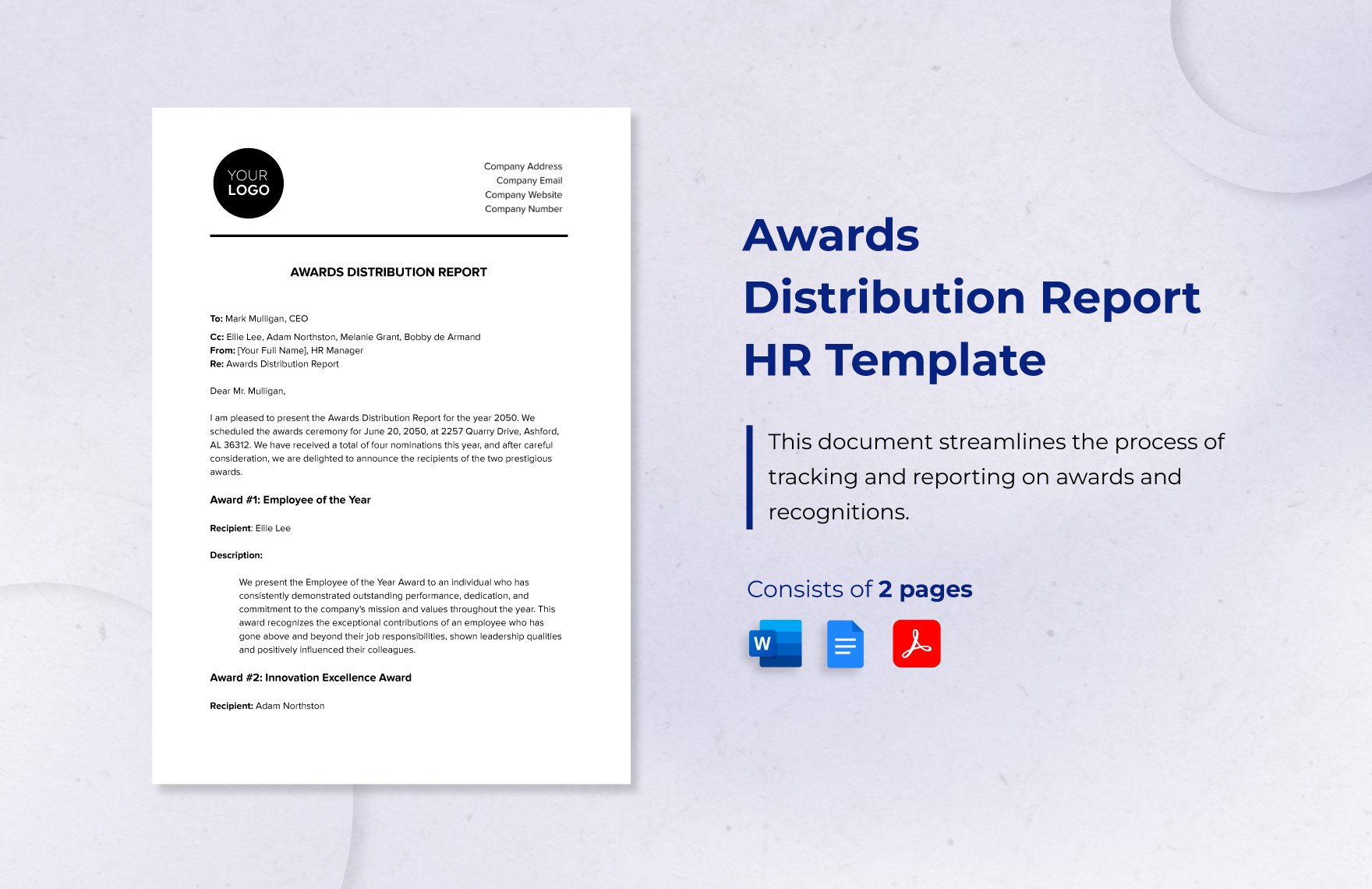 Awards Distribution Report HR Template
