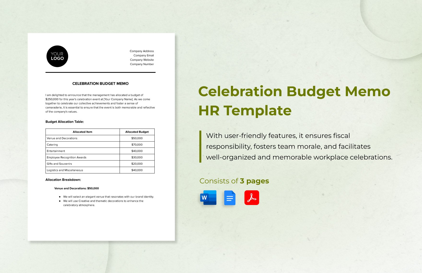 Celebration Budget Memo HR Template