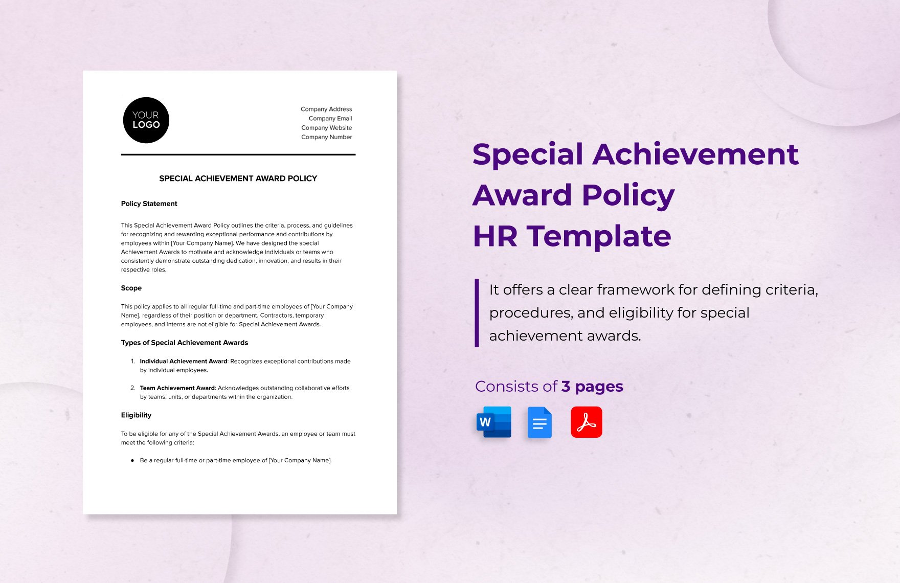 Special Achievement Award Policy HR Template