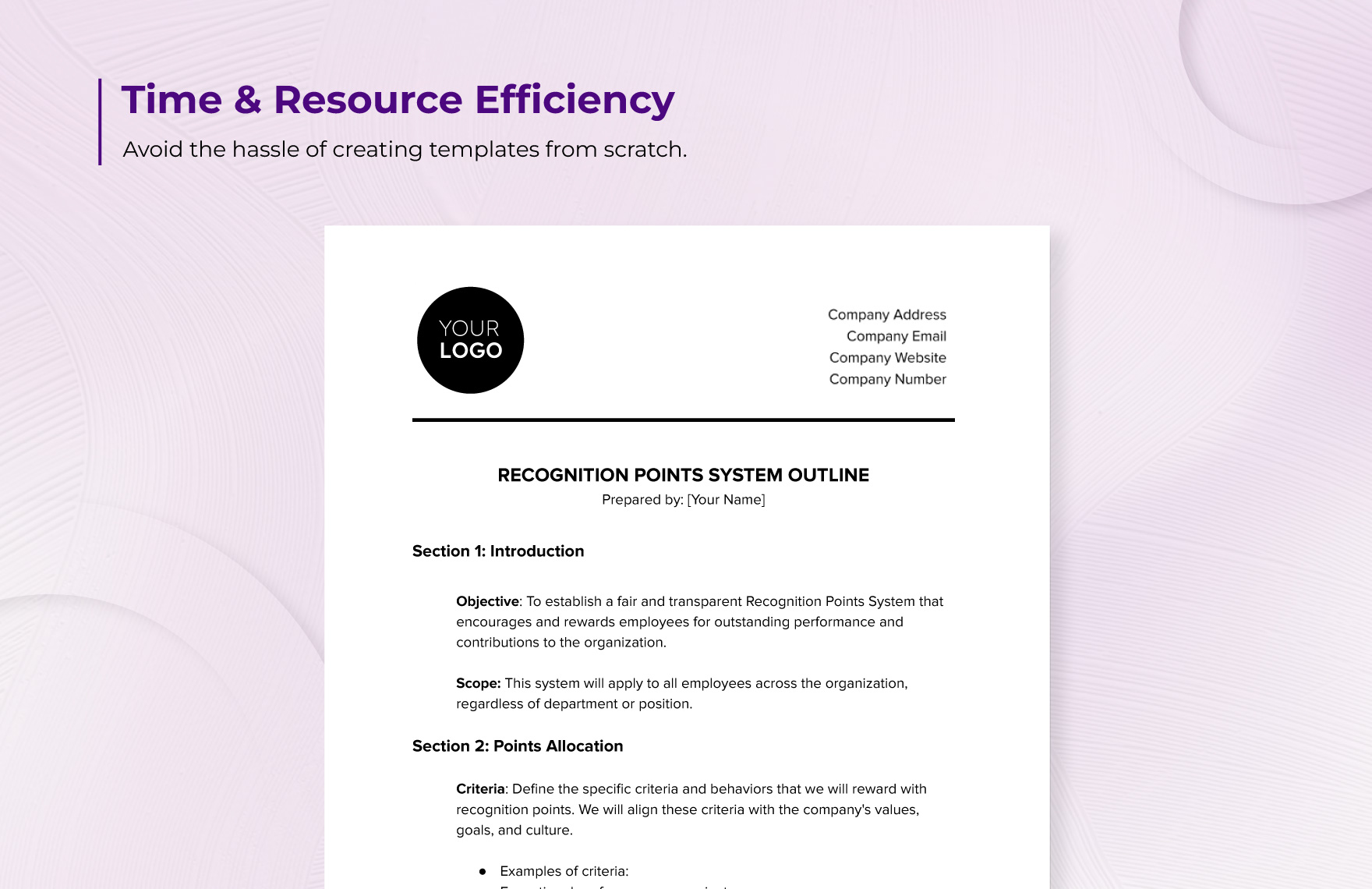 Recognition Points System Outline HR Template