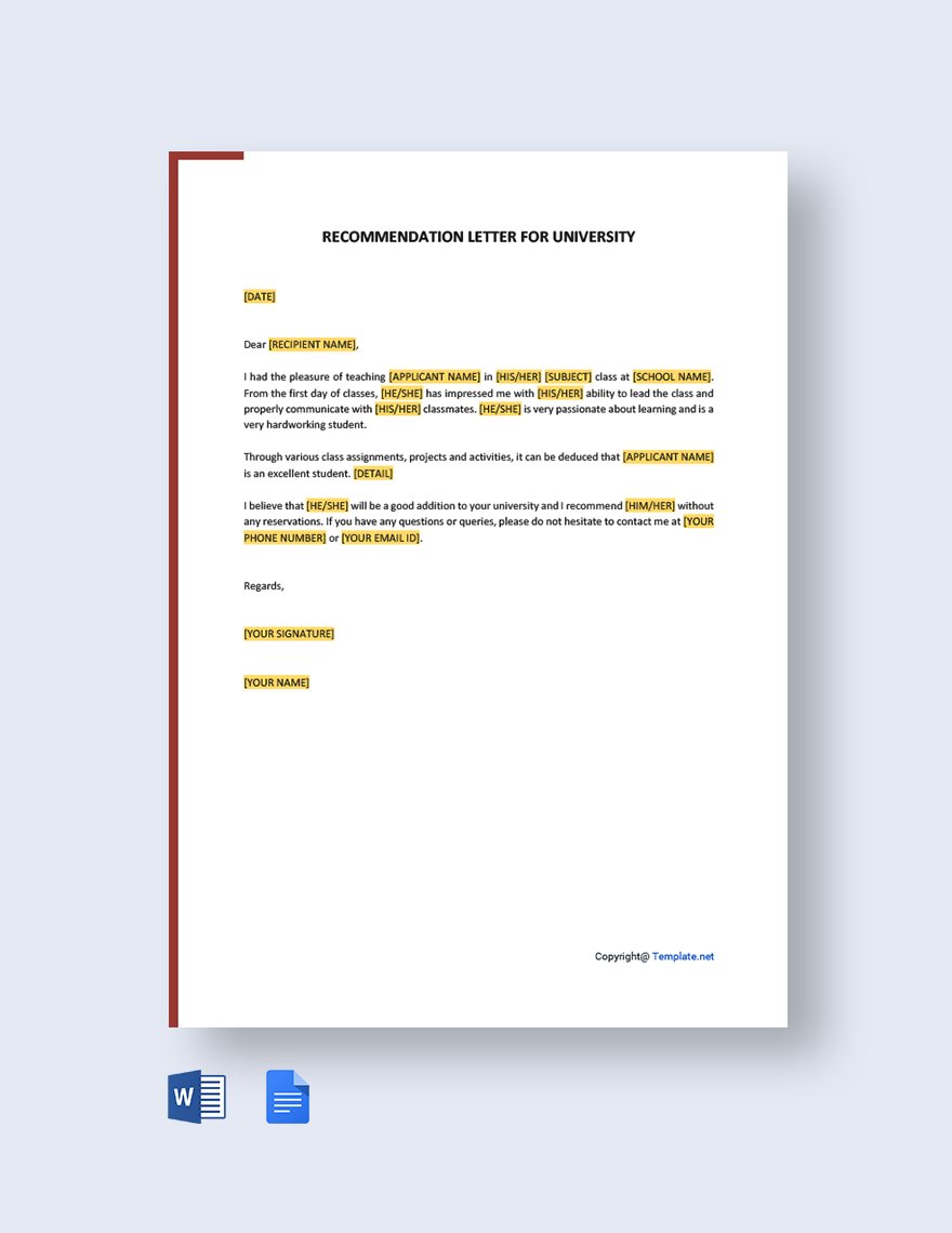 Self Recommendation Letter For University Template