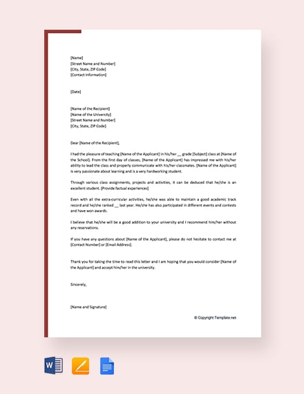 85  FREE Recommendation Letter Templates in Google Docs Template net