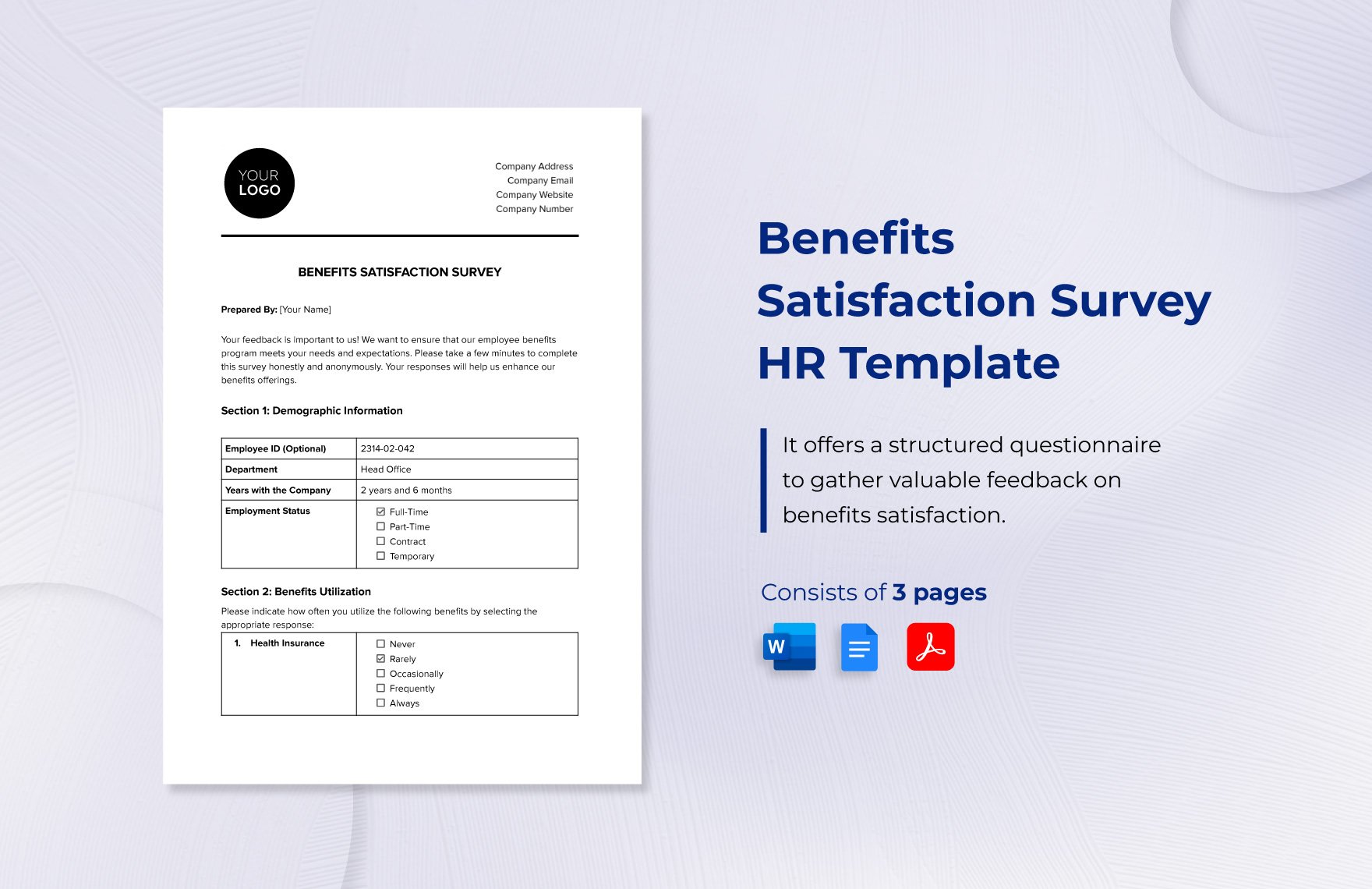 Benefits Satisfaction Survey HR Template