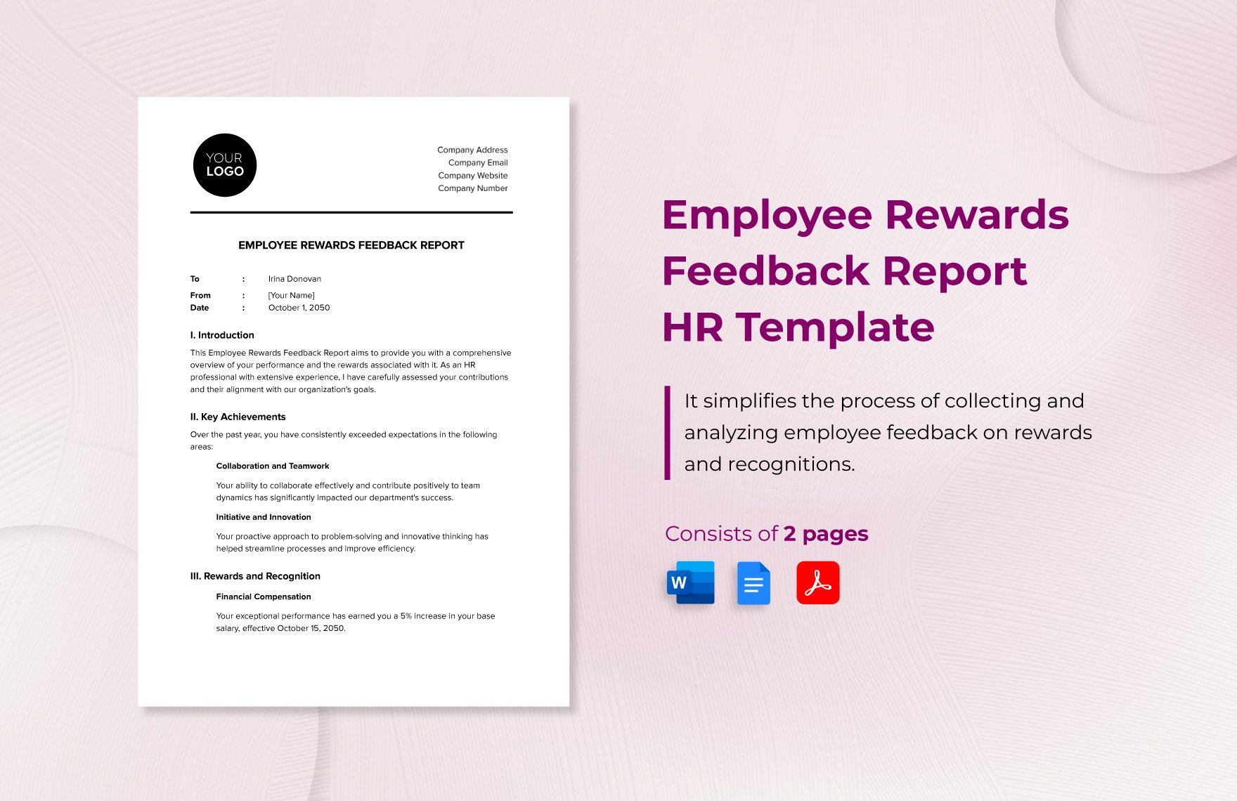 Employee Rewards Feedback Report HR Template