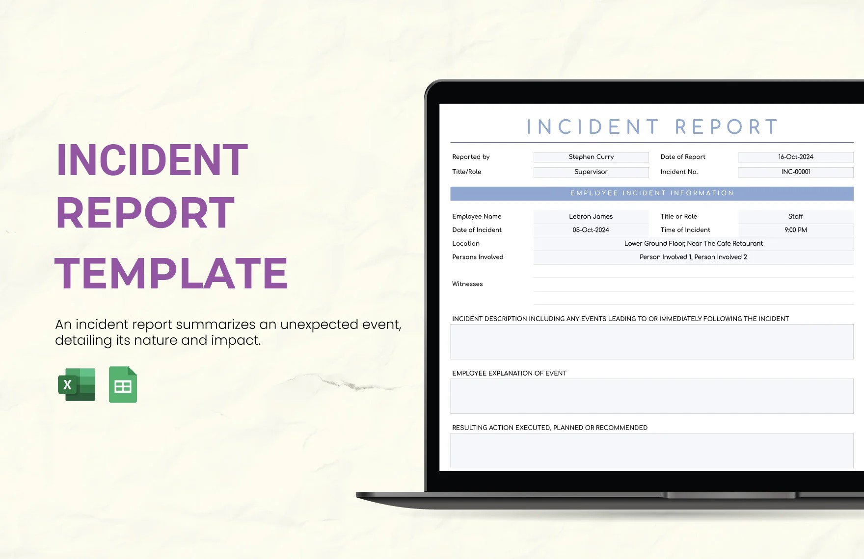 Free Incident Report Template in Excel, Google Sheets