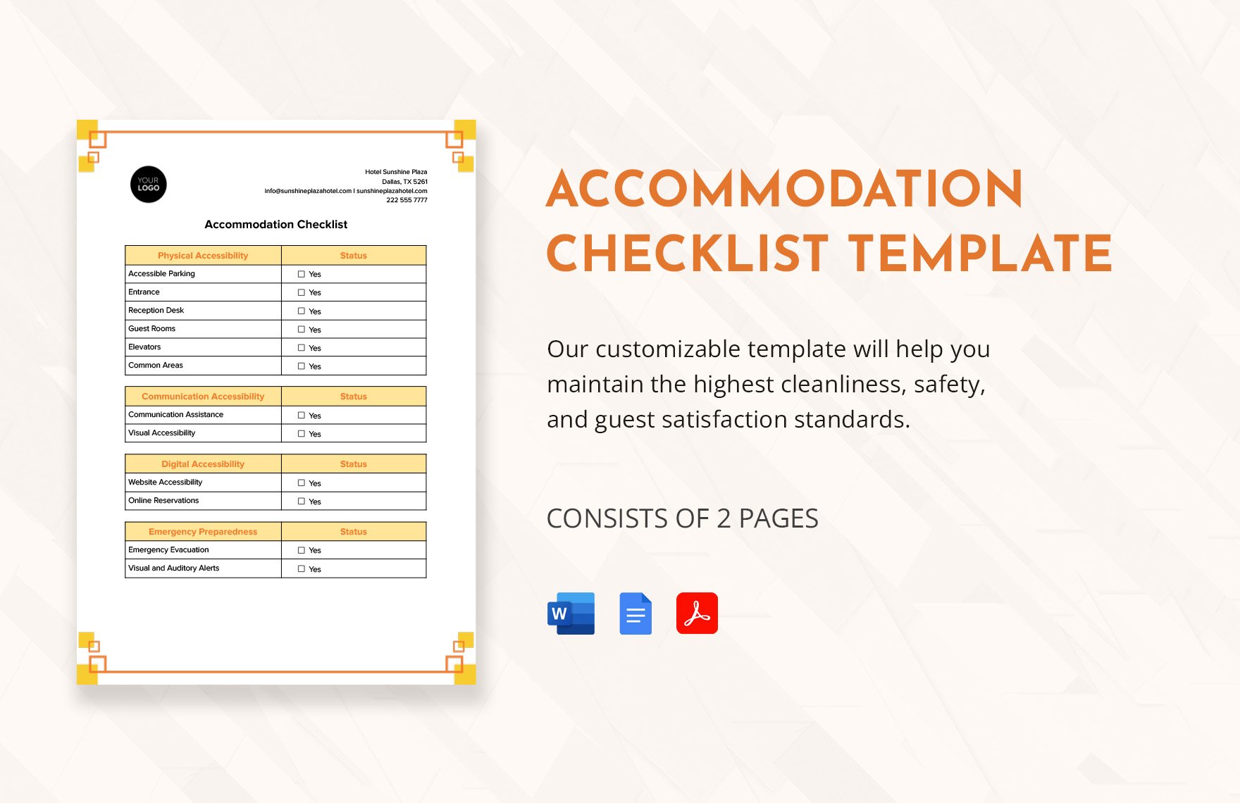 Accommodation Checklist Template