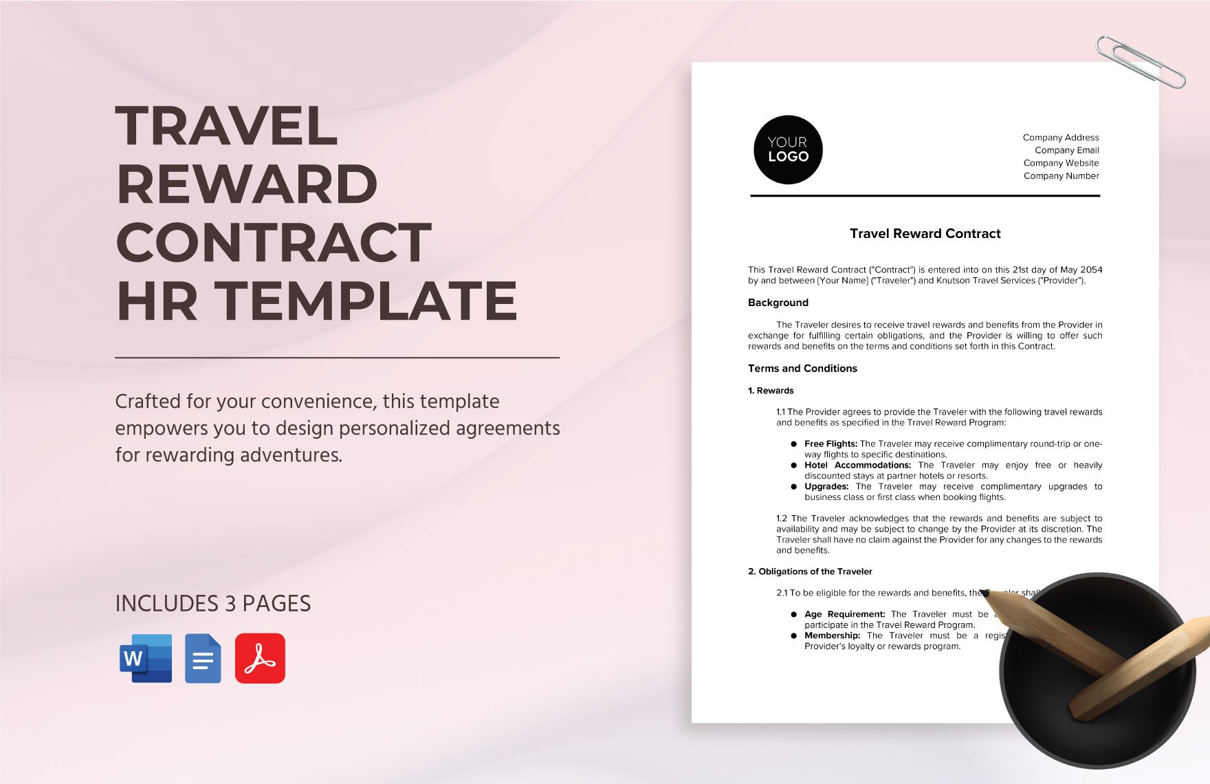 Travel Reward Contract HR Template in Word, Google Docs, PDF