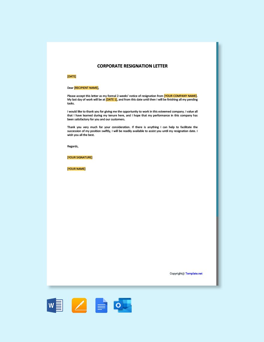 Free Corporate Resignation Letter Template