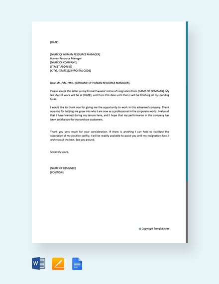 158+ FREE Resignation Letter Templates - PDF | Word | Google Docs ...