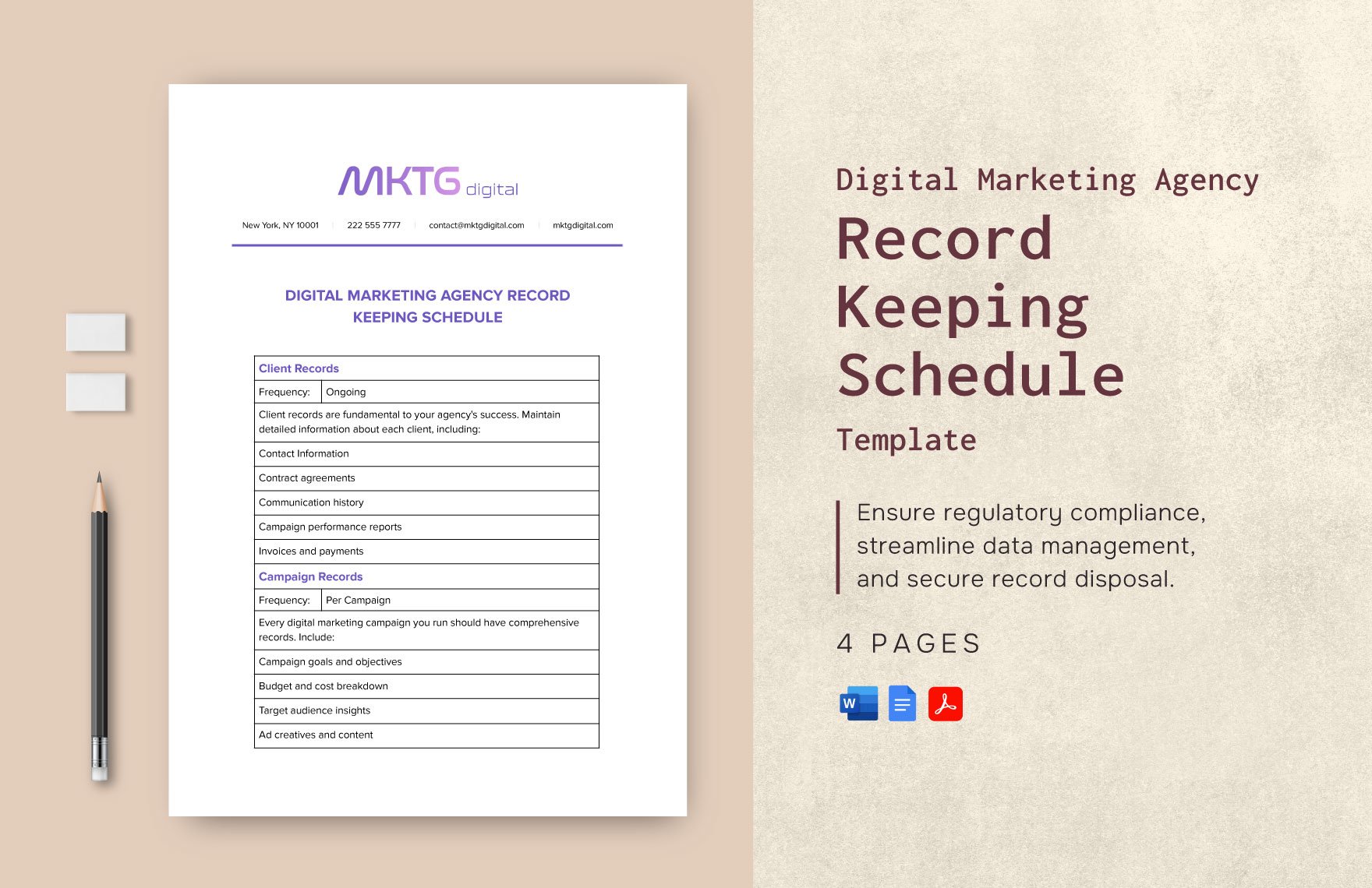 Digital Marketing Agency Record Keeping Schedule Template