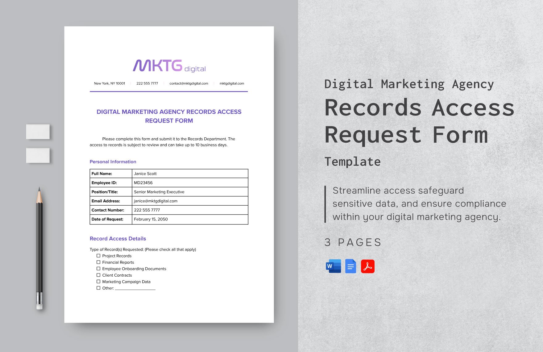 Digital Marketing Agency Records Access Request Form Template