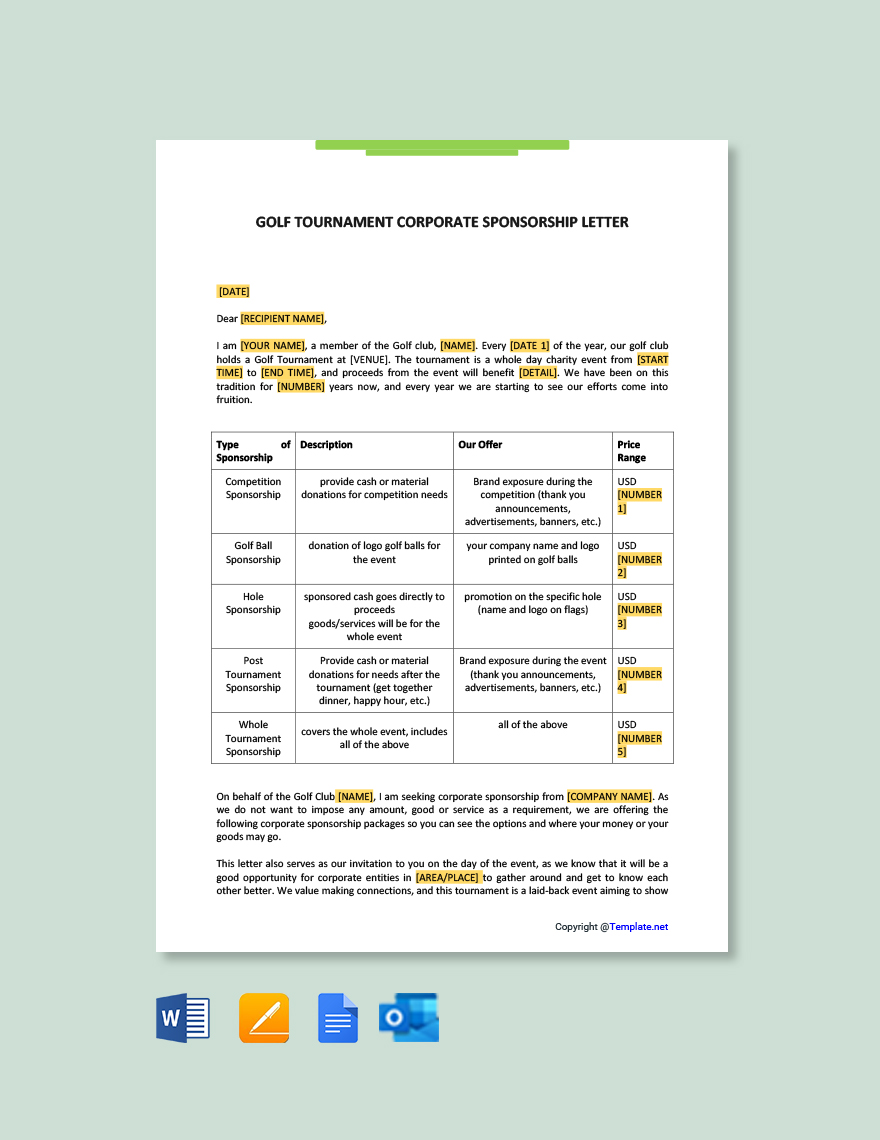 Golf Tournament Sponsorship Template Fill Online 
