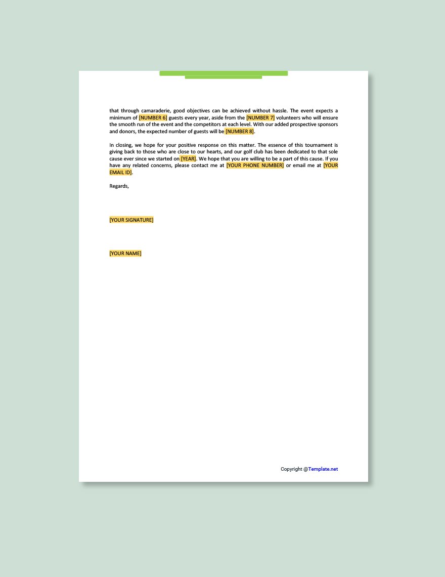 Golf Tournament Corporate Sponsorship Letter in Word Pages Google