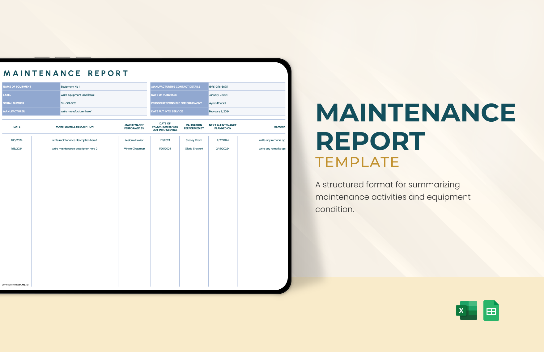 Free Maintenance Report Template in Excel, Google Sheets