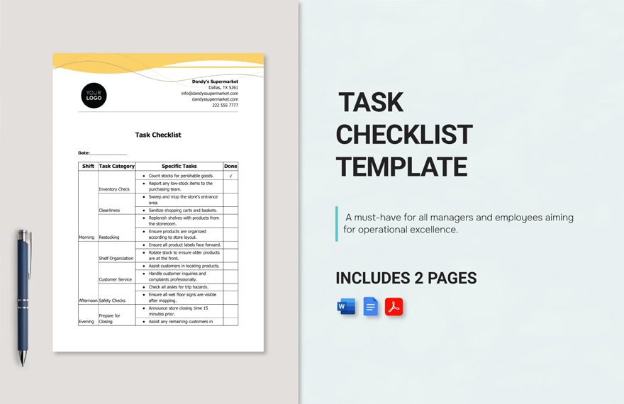 Free Task Checklist Template in Word, Google Docs, PDF