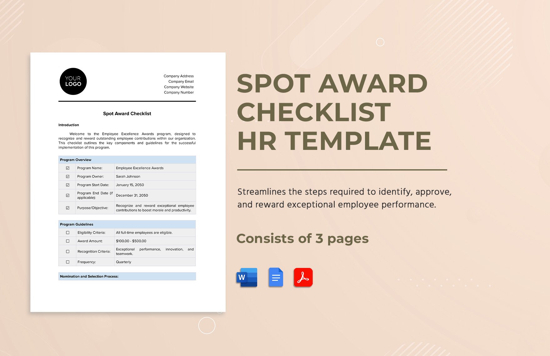 Spot Award Checklist HR Template