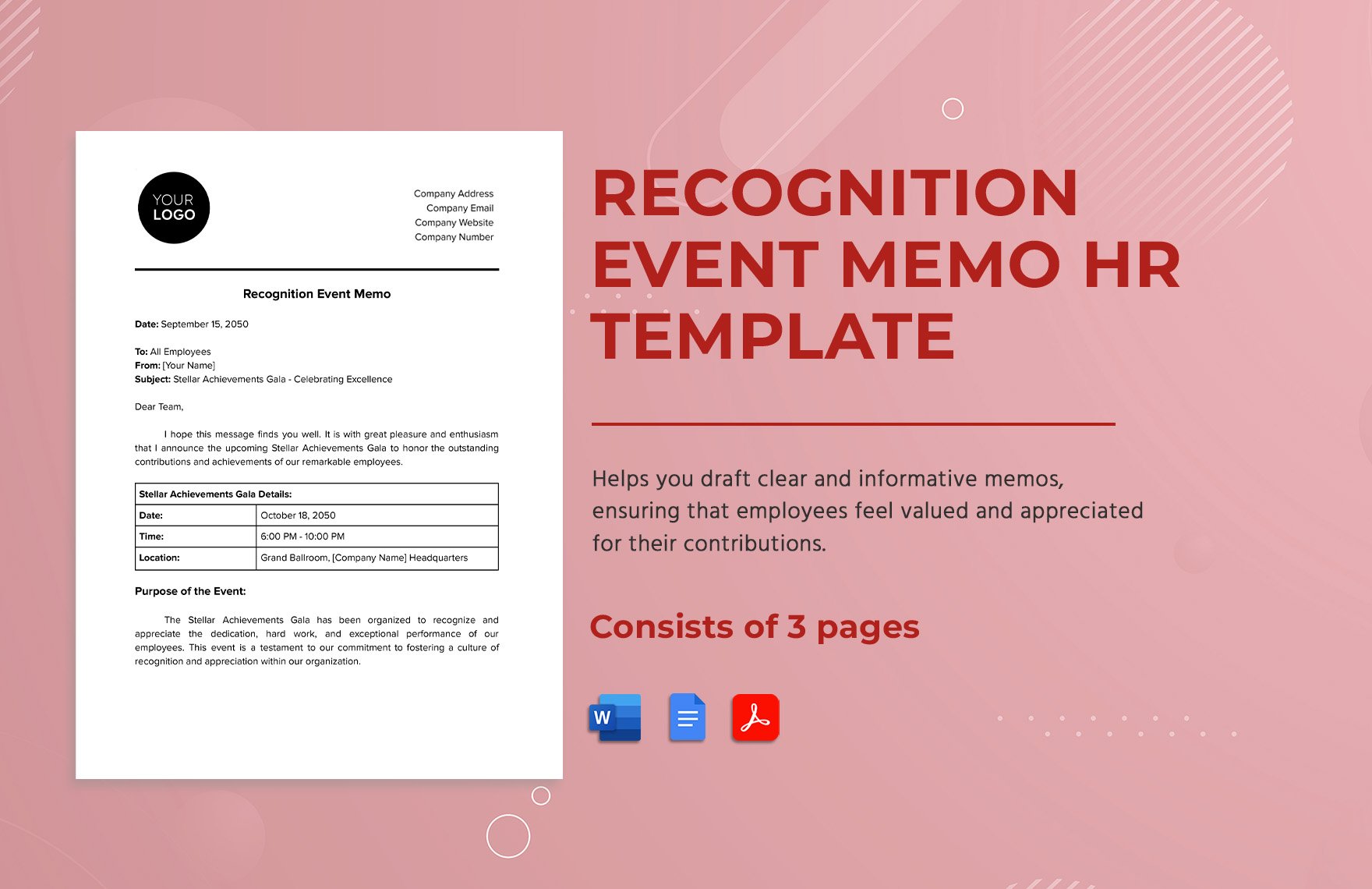 Recognition Event Memo HR Template