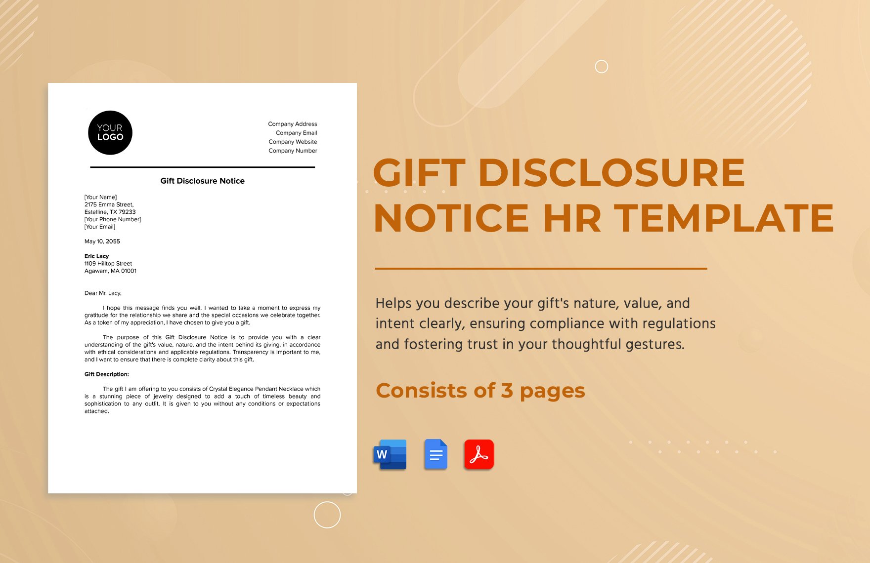 Gift Disclosure Notice HR Template in Word, Google Docs, PDF