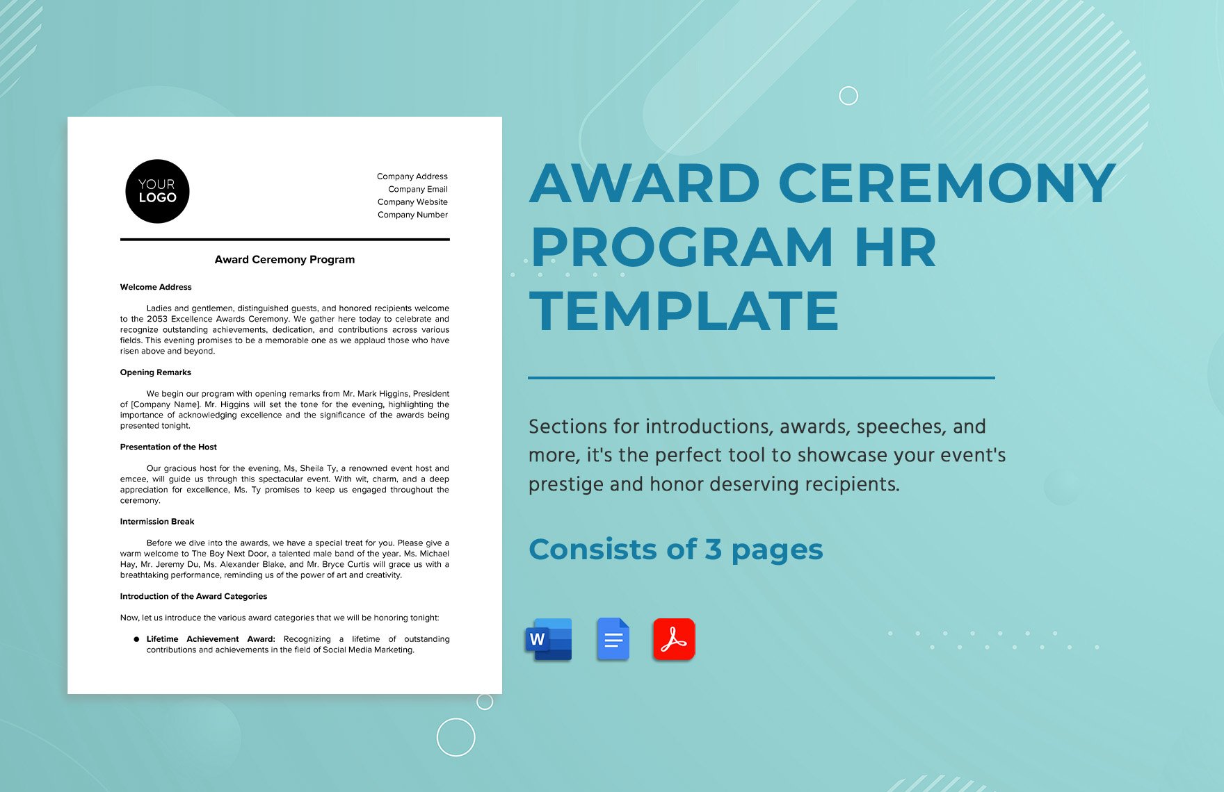 Award Ceremony Program HR Template in Word, Google Docs, PDF