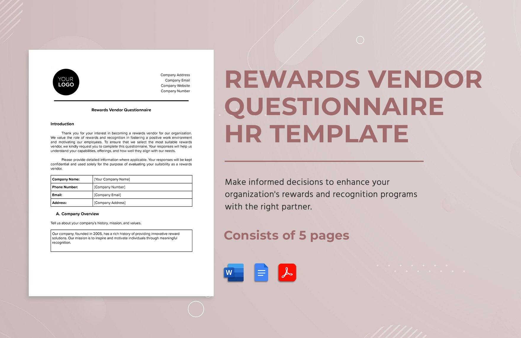 Rewards Vendor Questionnaire HR Template
