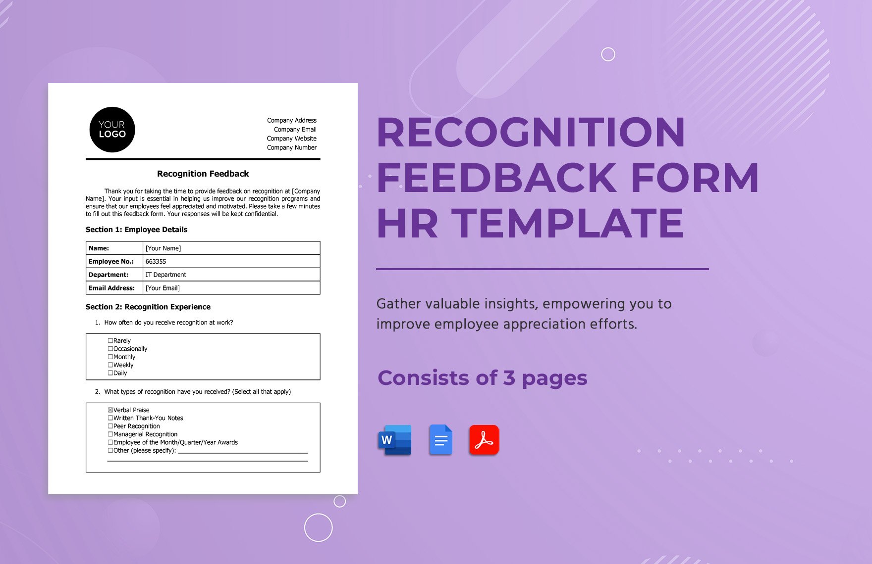 Recognition Feedback Form HR Template