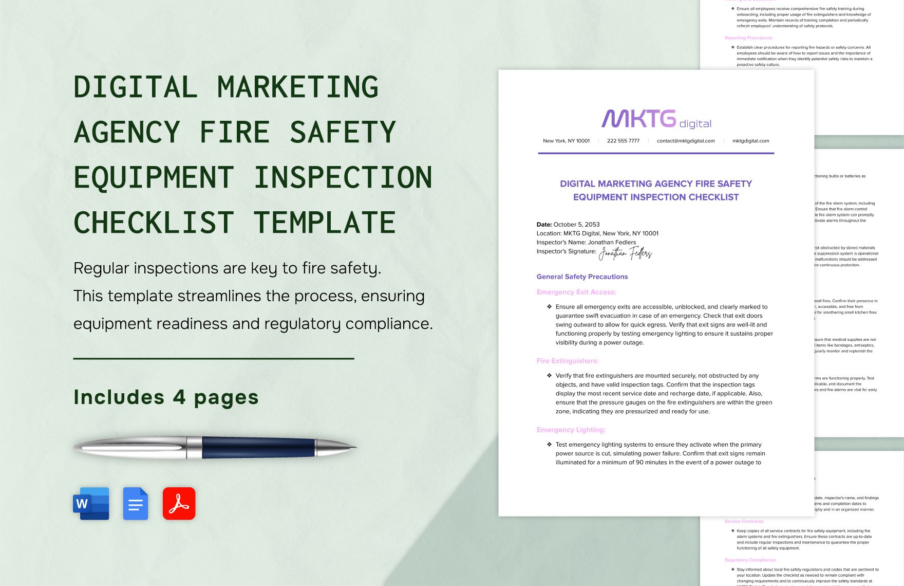 Digital Marketing Agency Fire Safety Equipment Inspection Checklist Template