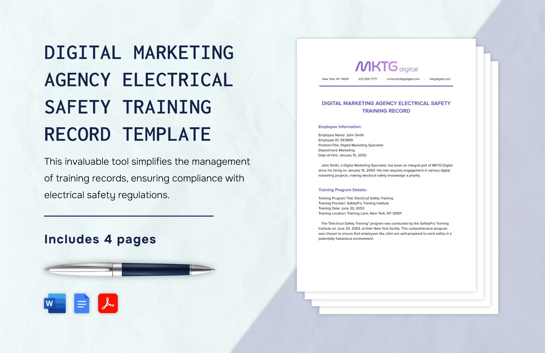 Digital Marketing Agency Electrical Safety Training Record Template