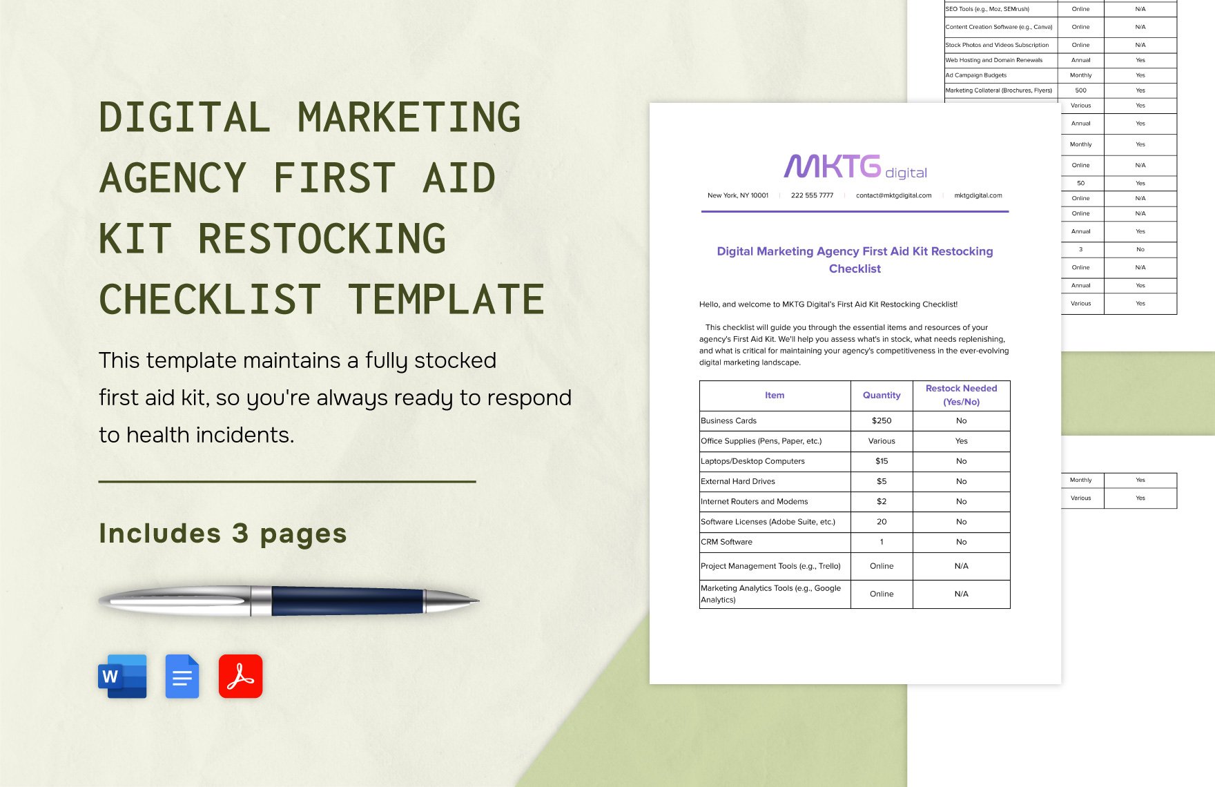 Digital Marketing Agency First Aid Kit Restocking Checklist Template