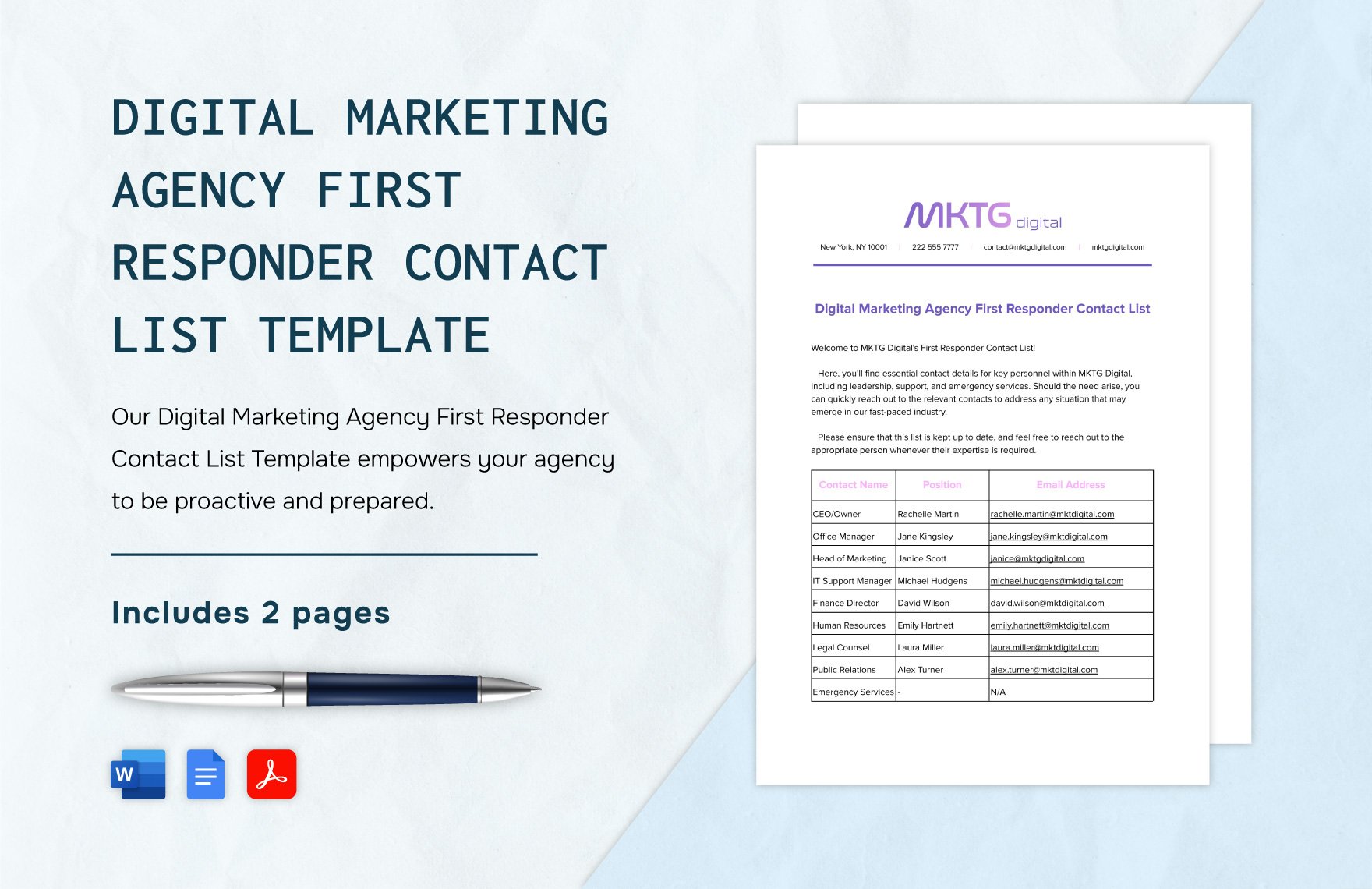 Digital Marketing Agency First Responder Contact List Template