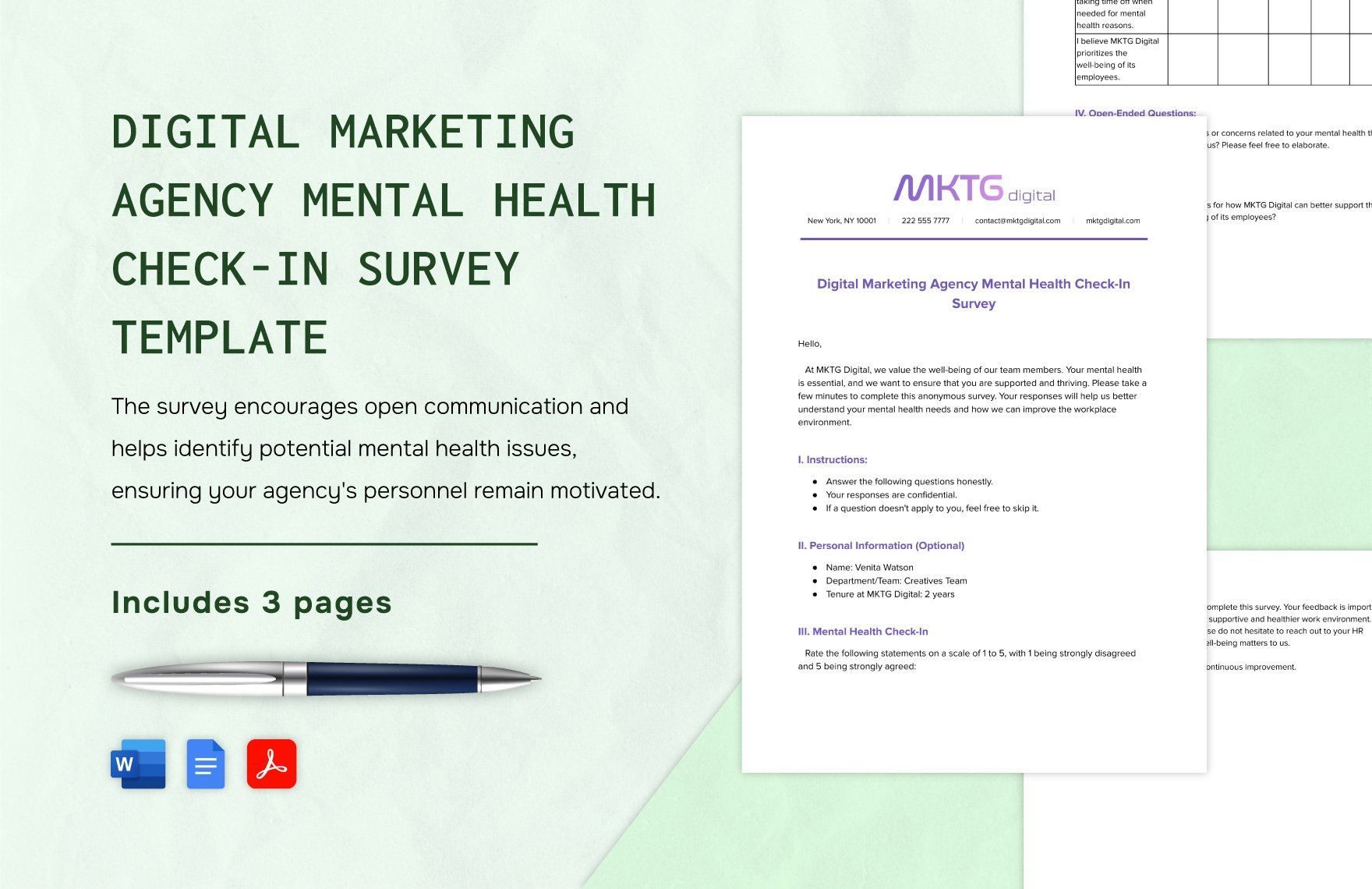 Digital Marketing Agency Mental Health Check-In Survey Template