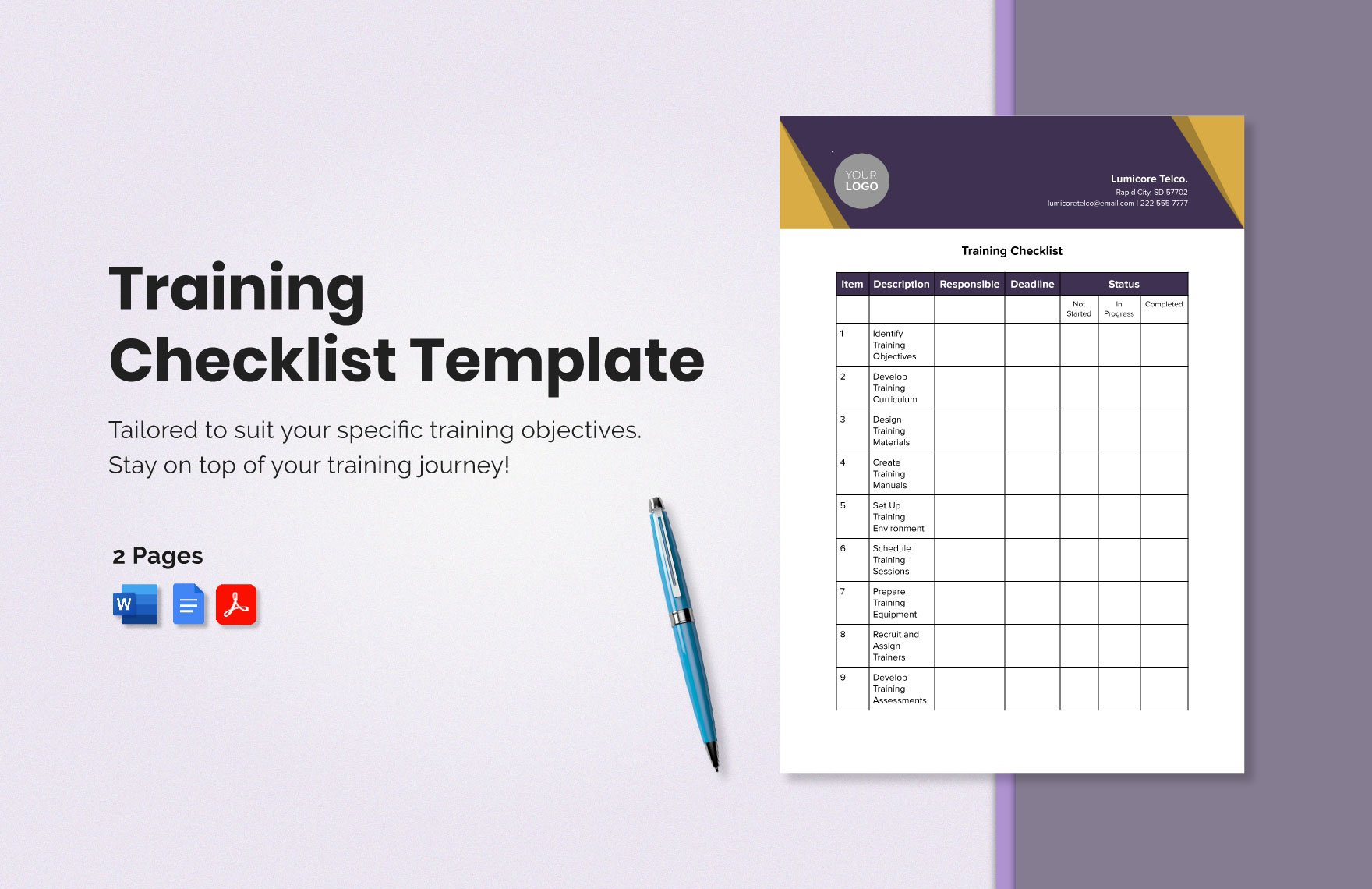 Training Checklist Template