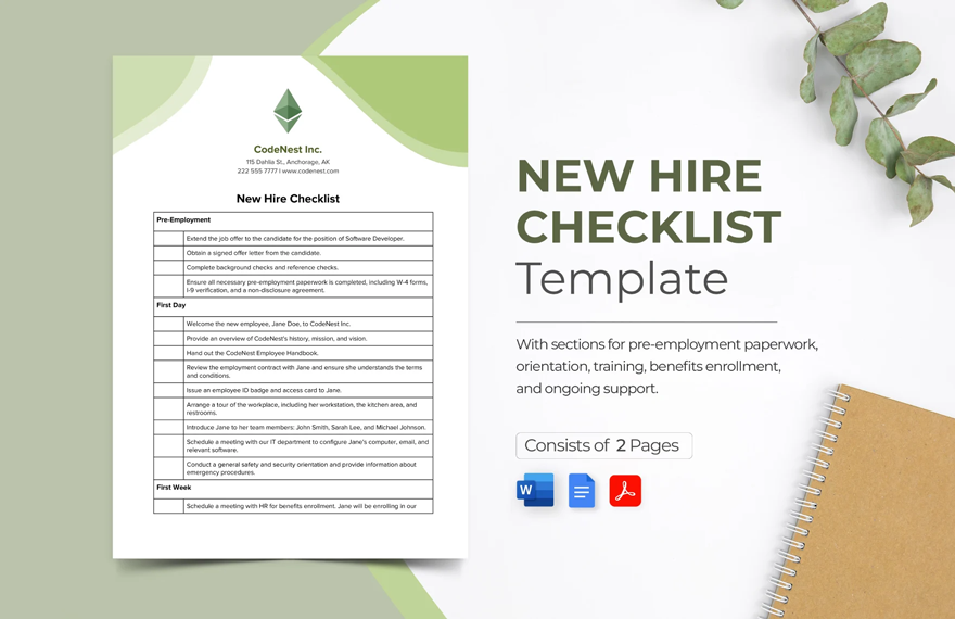 Free New Hire Checklist Template in Word, Google Docs, PDF