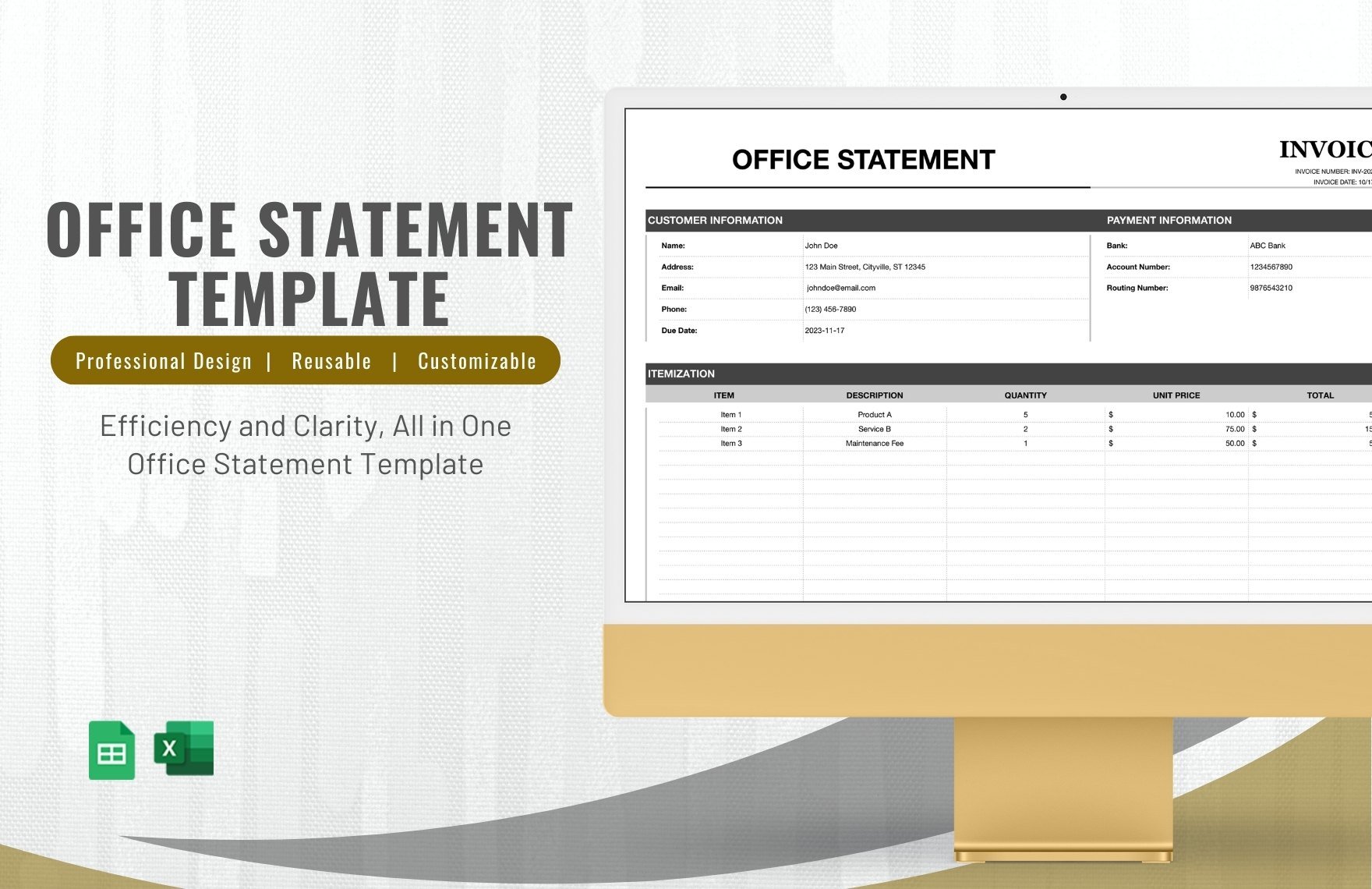 Free Office Statement Template in Excel, Google Sheets